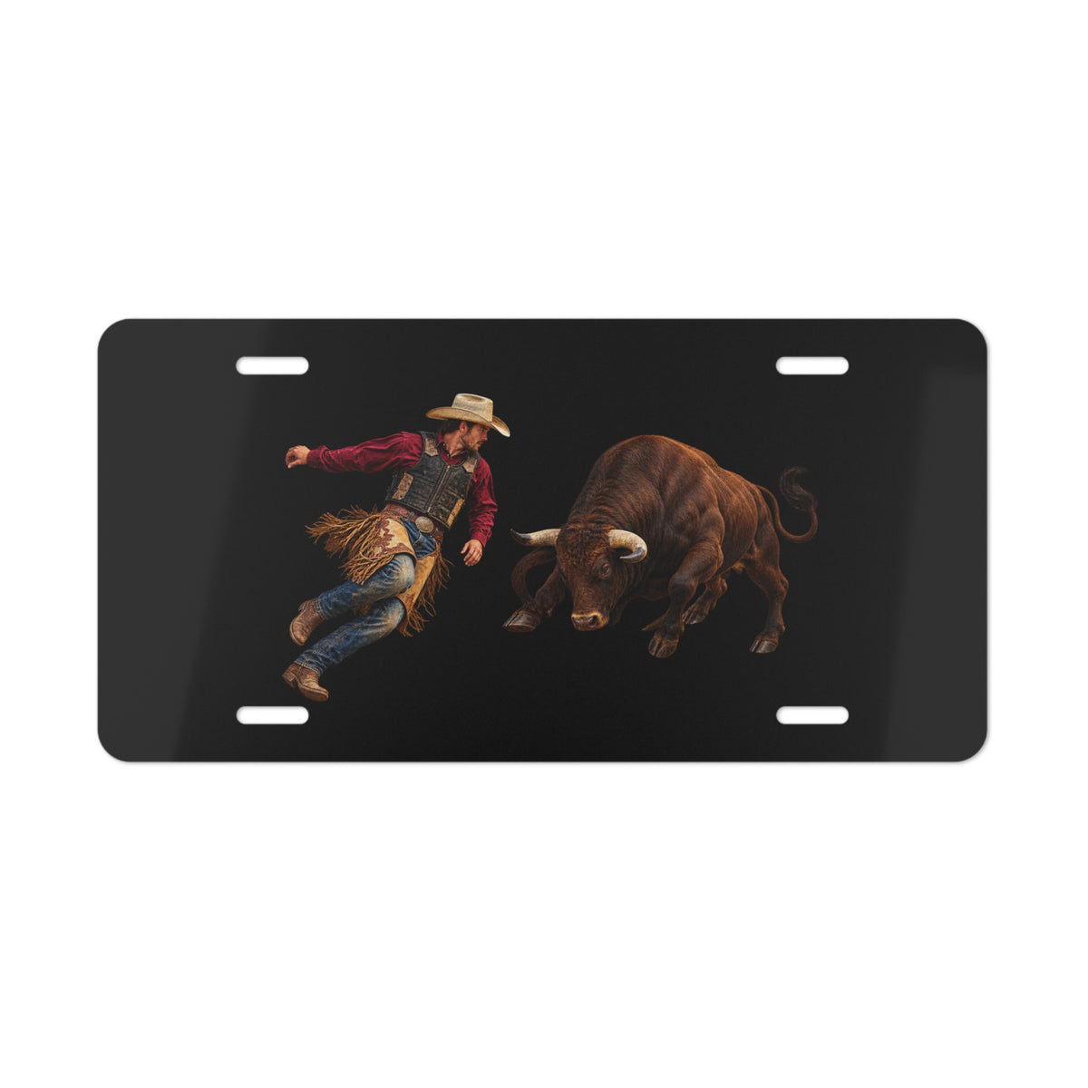 Vanity License Plate - Cowboys - Cowboy and Bull - Color - 3D Transparent