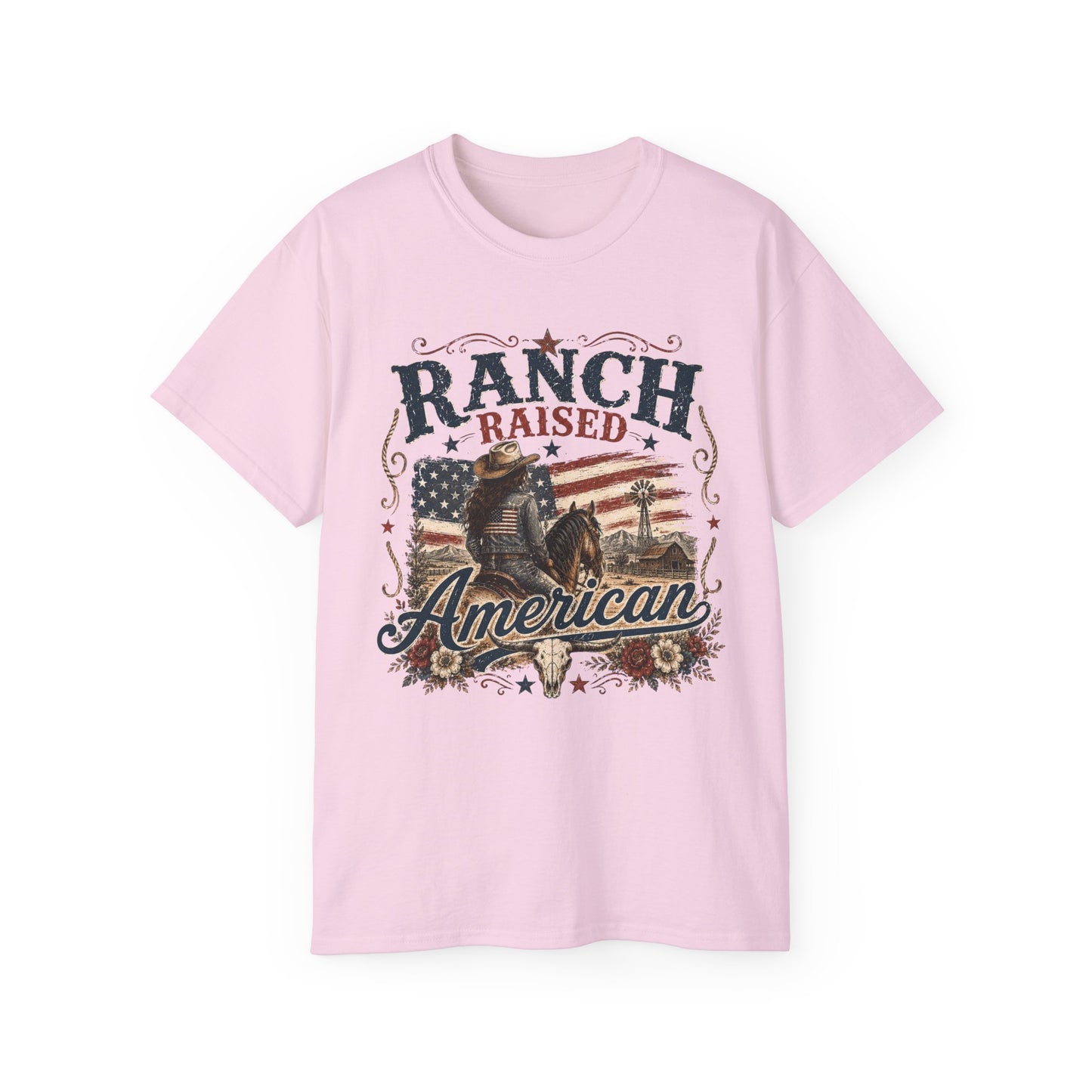 T-Shirt - Raised on a ranch, American spirit