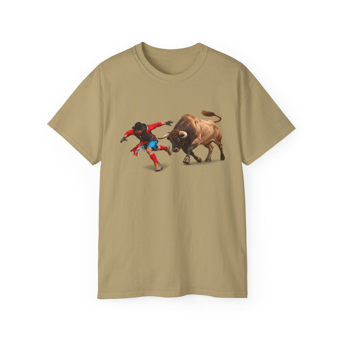Unisex Ultra Cotton Tee - Cowboys - Bull Chasing Clown - Ground Shadow - without Text - 3D Transparent