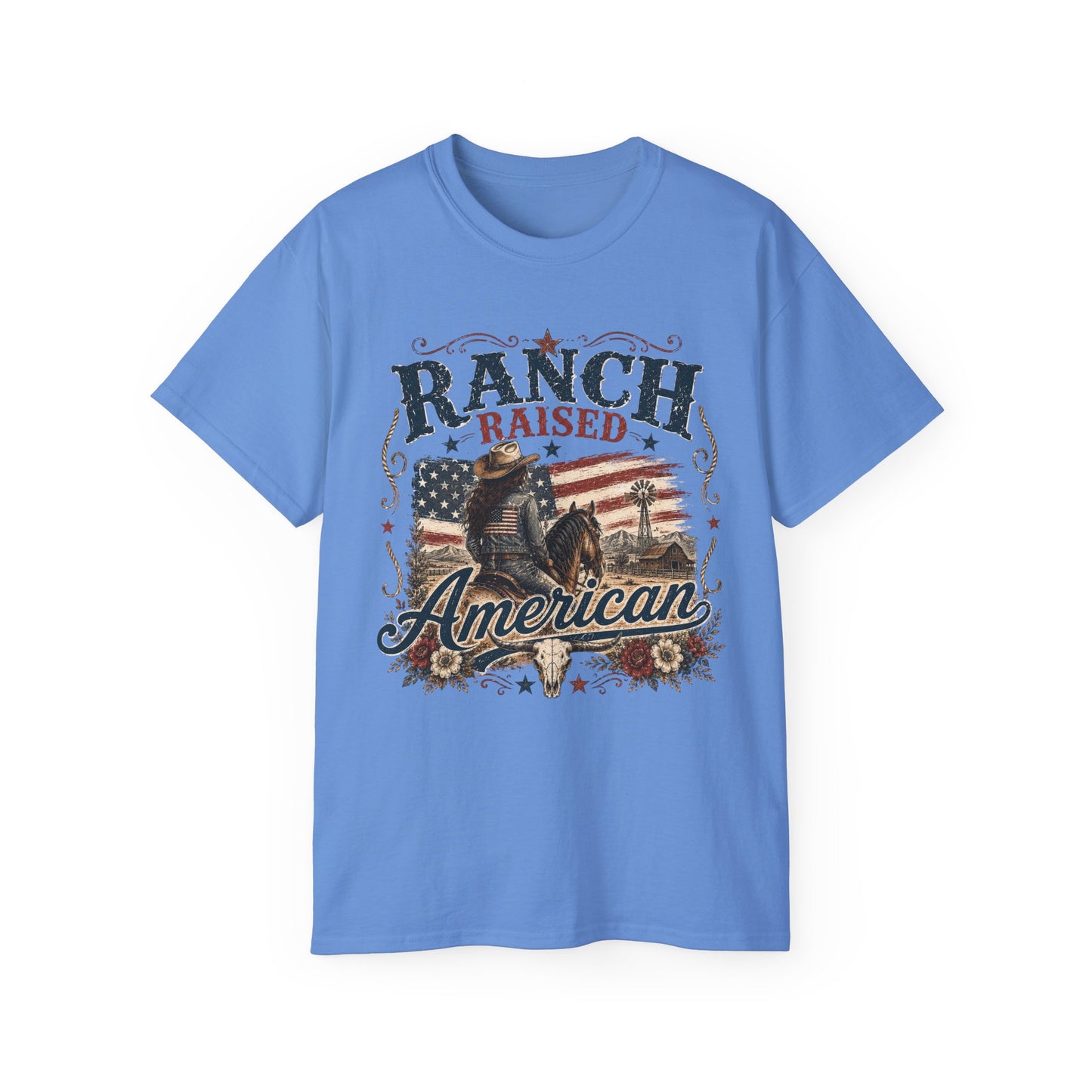 T-Shirt - Raised on a ranch, American spirit