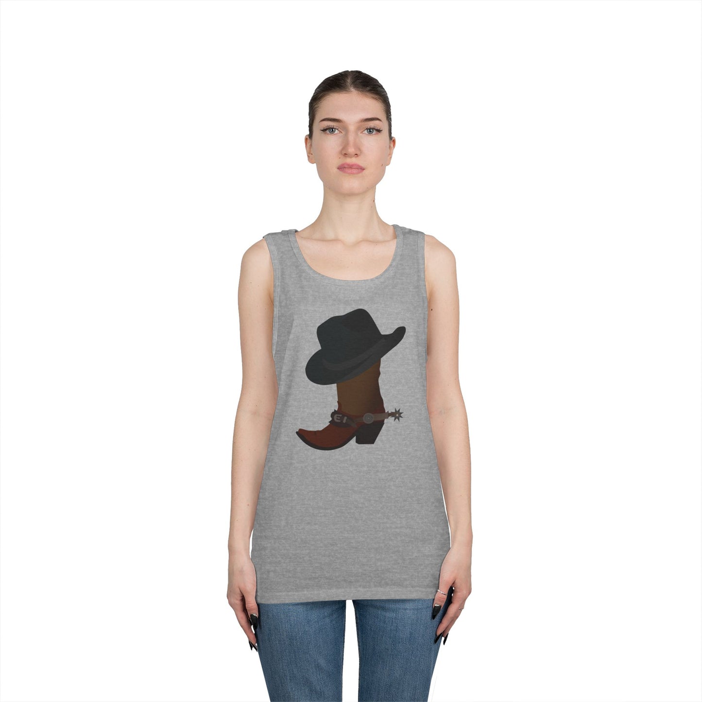 Unisex Heavy Cotton Tank Top - Rodeo - Boots and Hat and Spurs