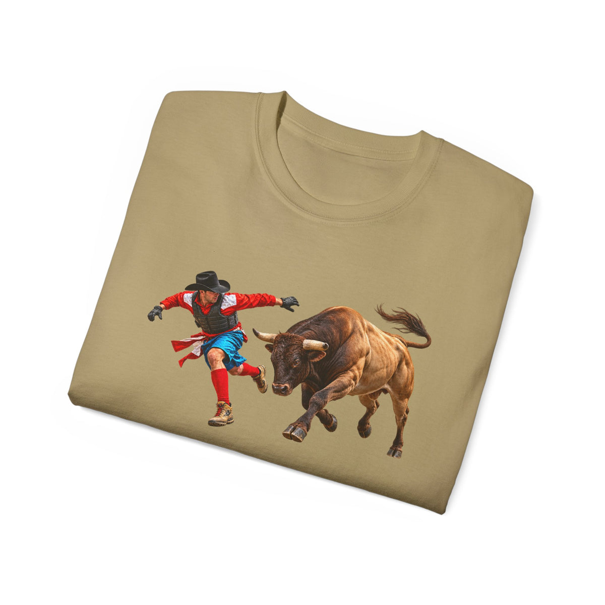 Unisex Ultra Cotton Tee - Cowboys - Bull Chasing Clown - without Text - 3D Transparent