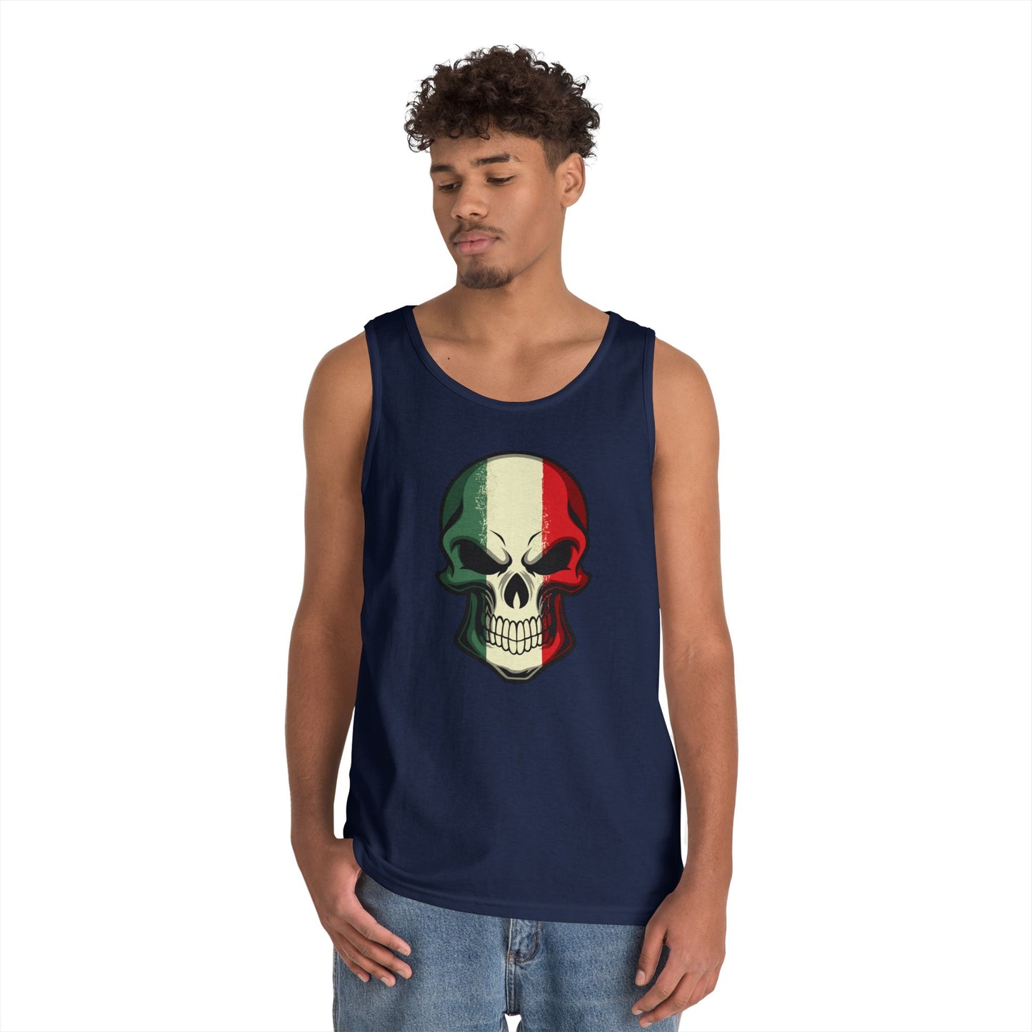 Unisex Heavy Cotton Tank Top - Red White Green Skull