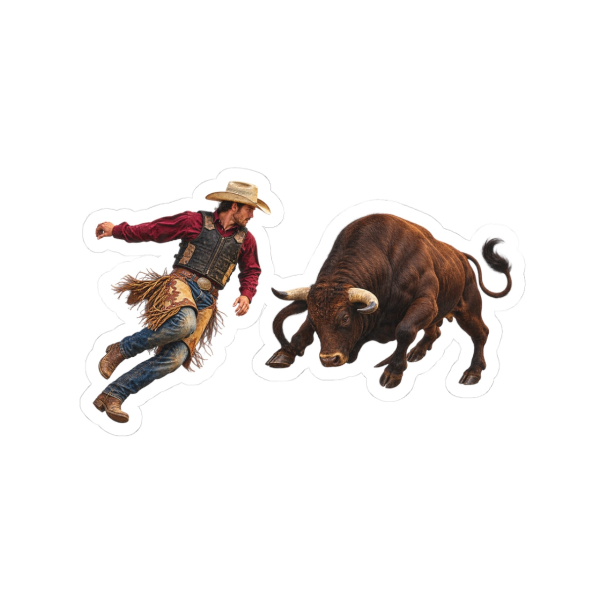 Kiss-Cut Stickers - Cowboys - Cowboy and Bull - Color - 3D Transparent