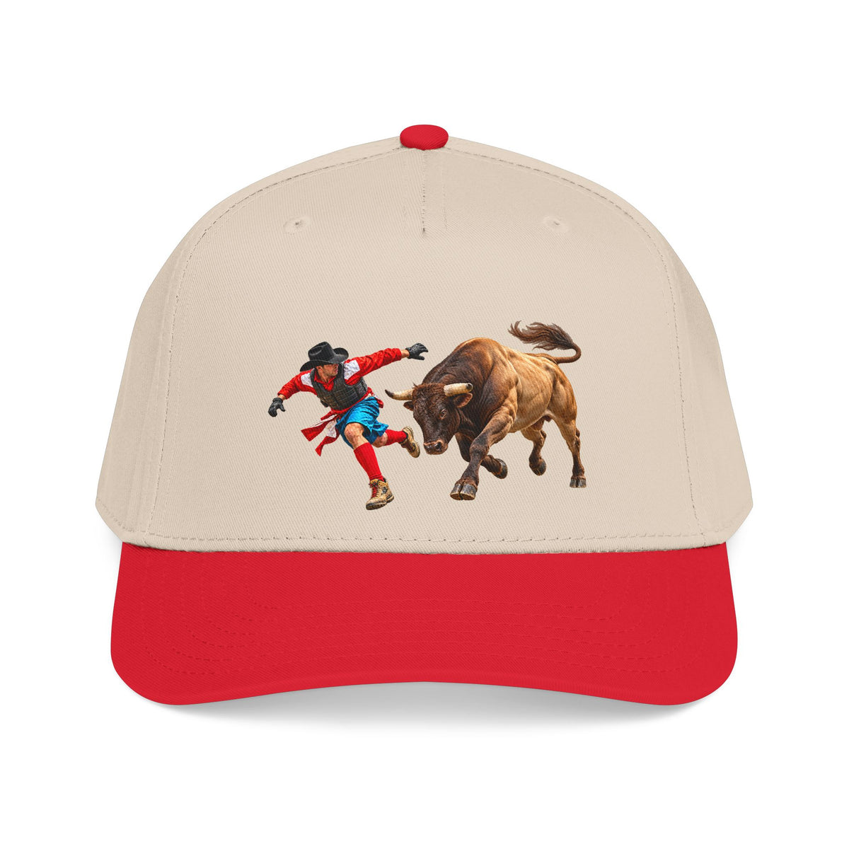 Mid Profile Baseball Cap — Cowboys - Bull Chasing Clown - without Text - 3D Transparent