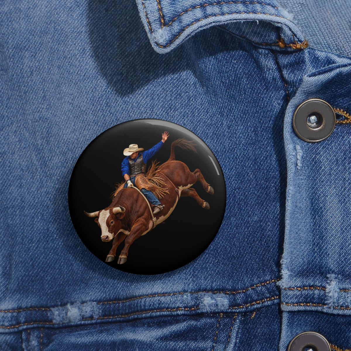 Custom Pin Buttons - Cowboys - Bull Rider - Mid Ride - without Text - 3D Transparent