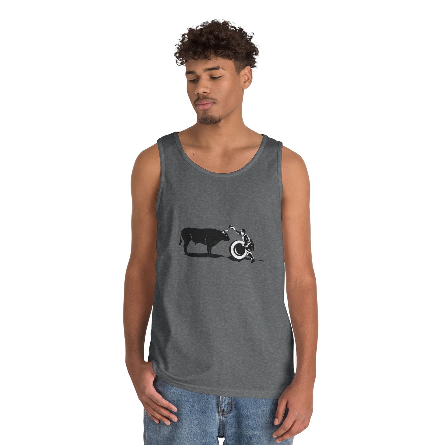 Unisex Heavy Cotton Tank Top - Clown and Bull - BW