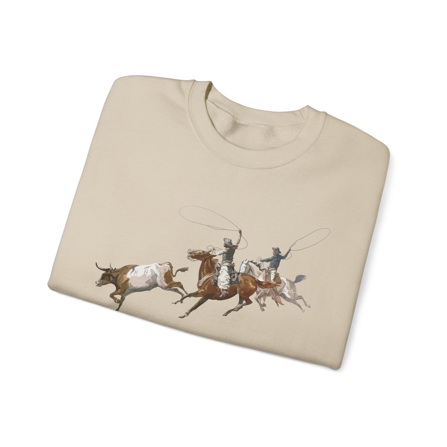 Crewneck Sweatshirt - 2 Cowboys Roping 1 Longhorn X 300