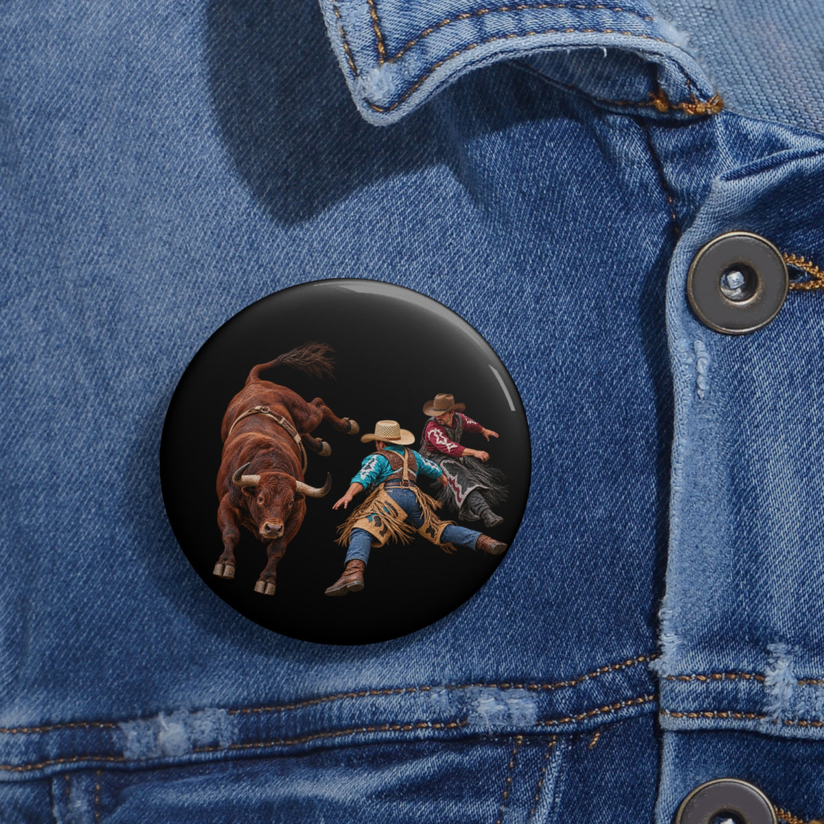 Custom Pin Buttons - Cowboys - Clowns and Brown Bull - without Text - 3D Transparent