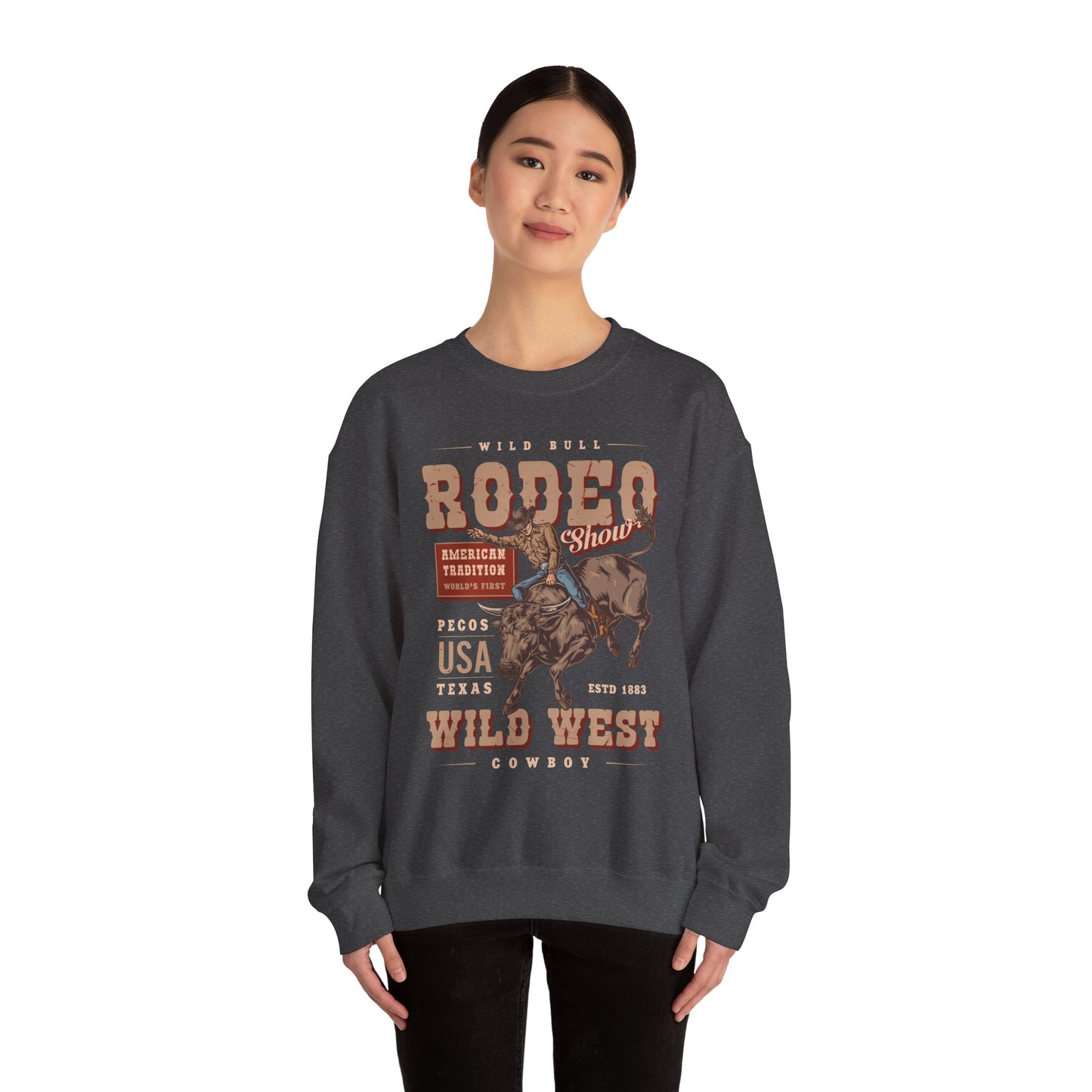 Crewneck Sweatshirt - American Tradition Wild Bull Rodeo Show - Wild West Cowboy, Texas