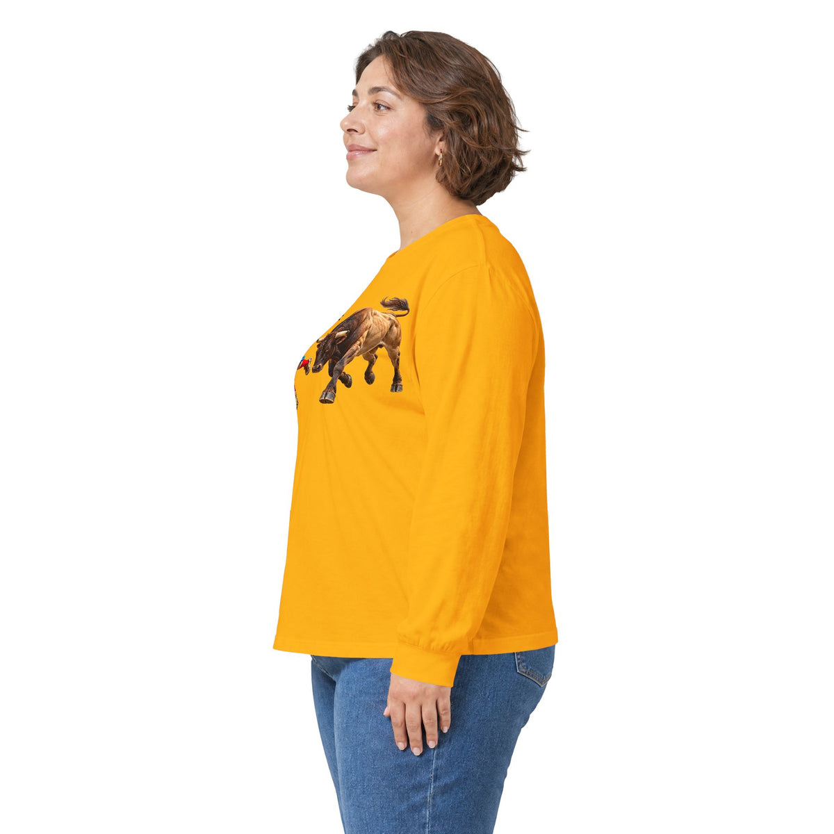 Unisex Ultra Cotton Long Sleeve Tee - Cowboys - Bull Chasing Clown - without Text - 3D Transparent