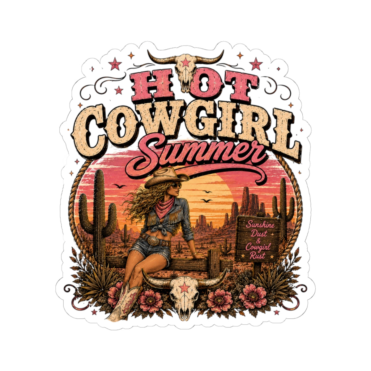 Kiss-Cut Sticker — Hot cowgirl summer vibes