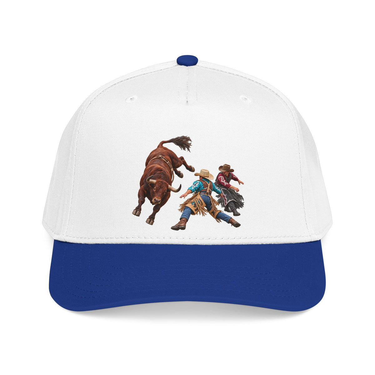 Mid Profile Baseball Cap — Cowboys - Clowns and Brown Bull - without Text - 3D Transparent