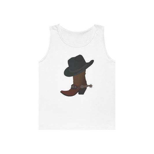 Unisex Heavy Cotton Tank Top - Rodeo - Boots and Hat and Spurs