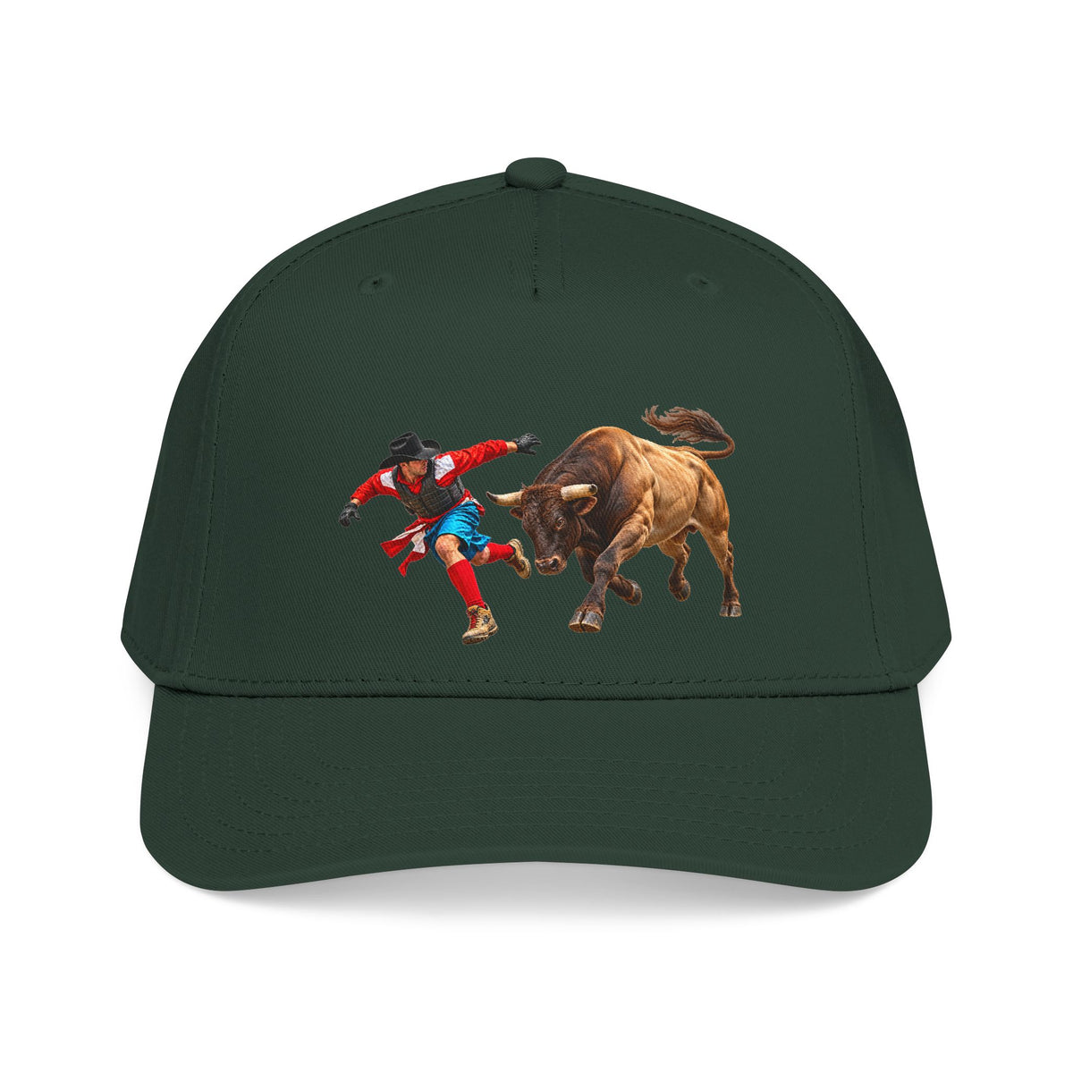 Mid Profile Baseball Cap — Cowboys - Bull Chasing Clown - without Text - 3D Transparent