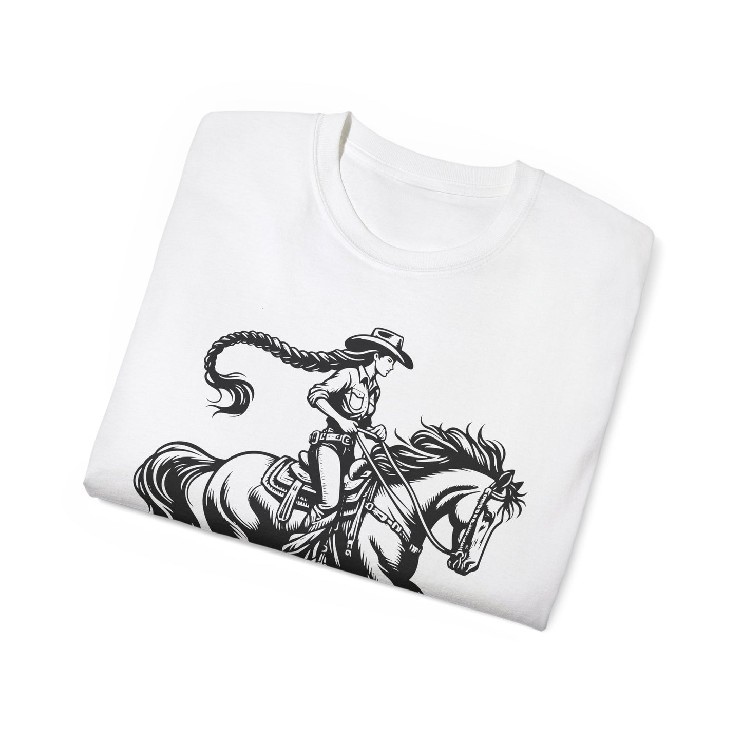 Unisex Ultra Cotton Tee - Cowgirl Riding Horse - Windblown