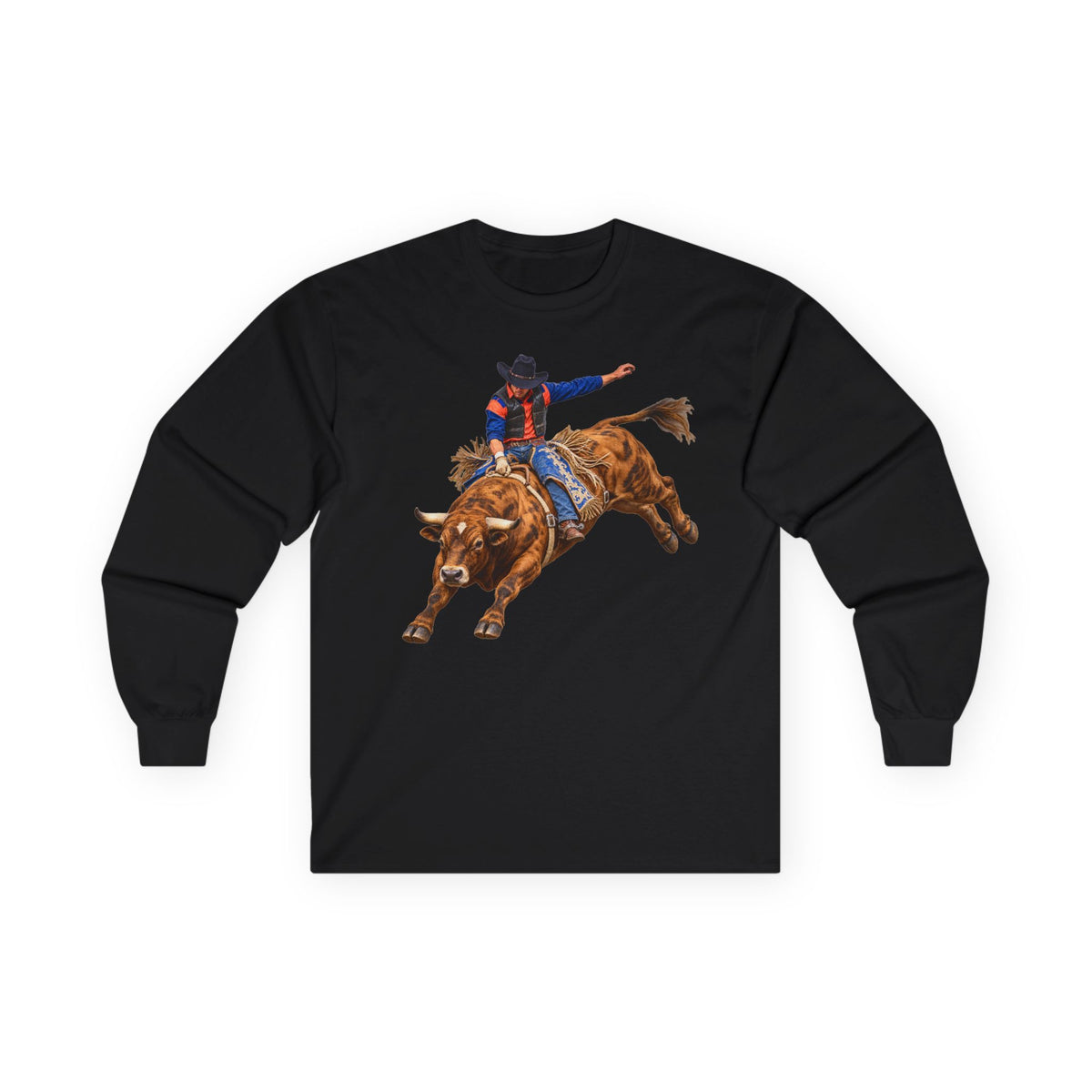 Unisex Ultra Cotton Long Sleeve Tee - Cowboys - Bull Rider - Oblique - without Text - 3D Transparent