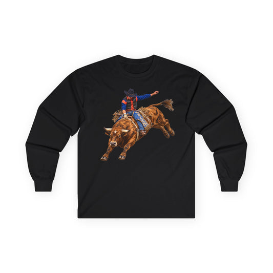 Unisex Ultra Cotton Long Sleeve Tee - Cowboys - Bull Rider - Oblique - without Text - 3D Transparent