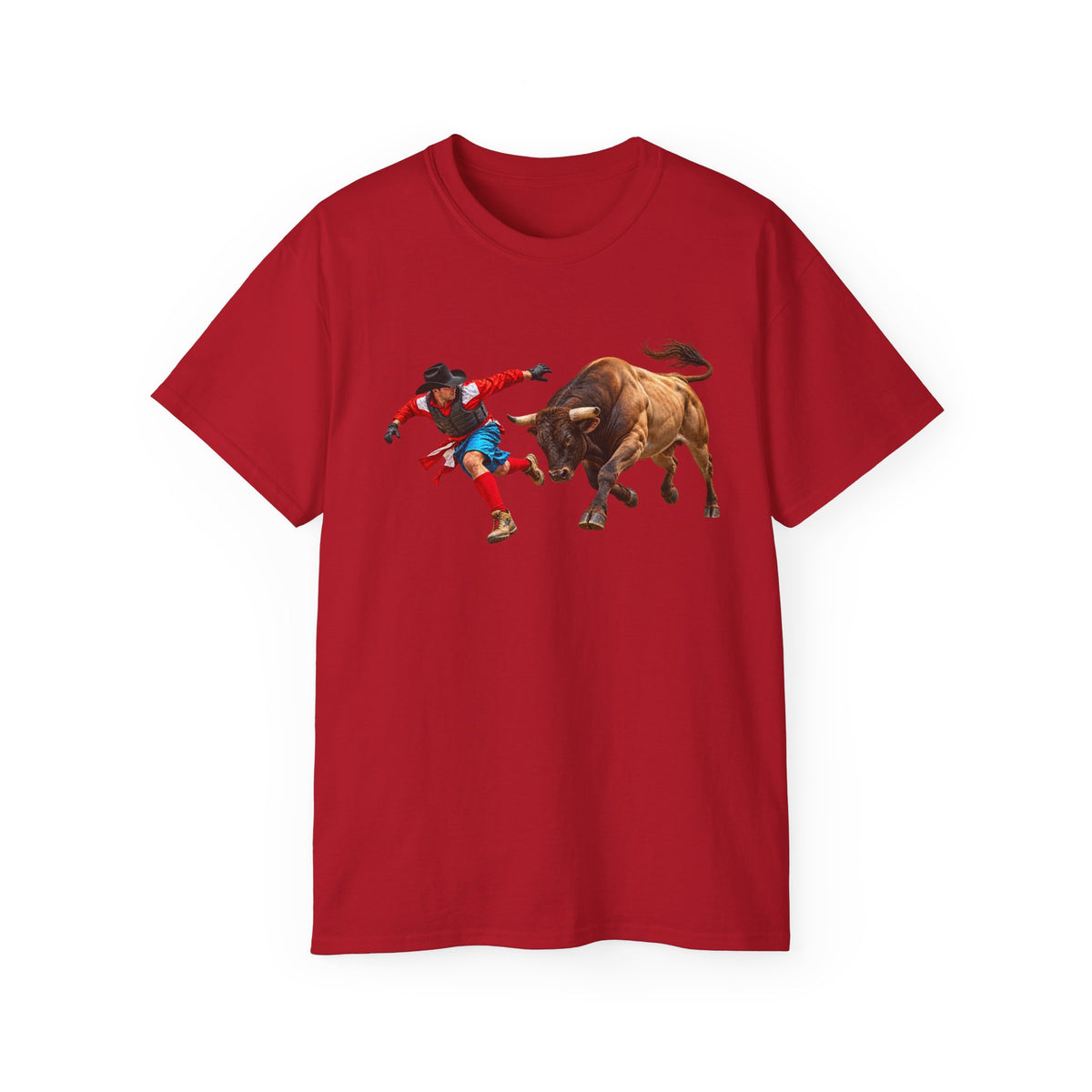 Unisex Ultra Cotton Tee - Cowboys - Bull Chasing Clown - without Text - 3D Transparent