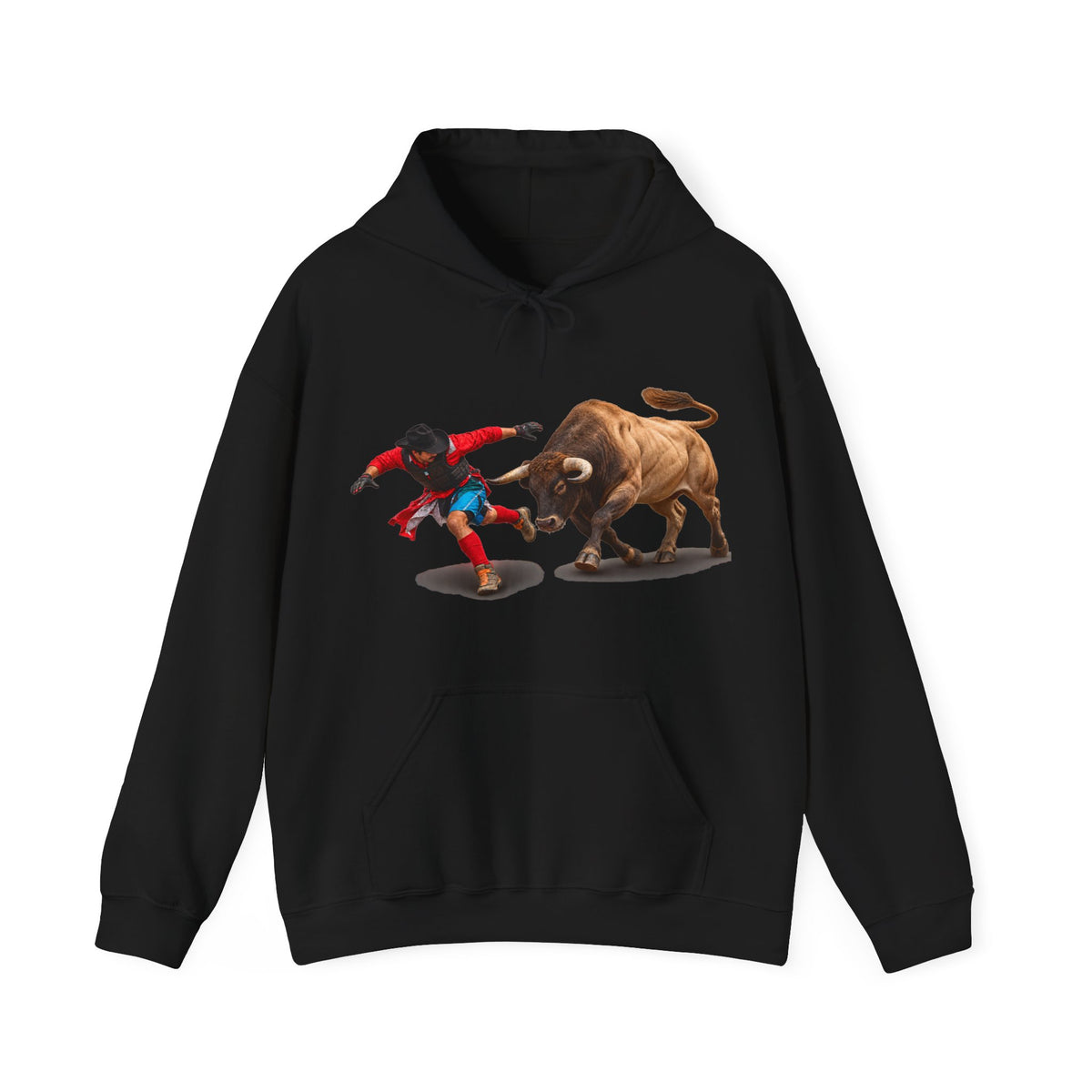 Hoodie — Cowboys - Bull Chasing Clown - Ground Shadow - without Text - 3D Transparent