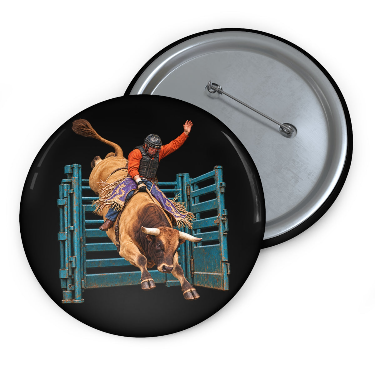 Custom Pin Buttons - Cowboys - Bull Rider - Out of the Chute - without Text - 3D Transparent