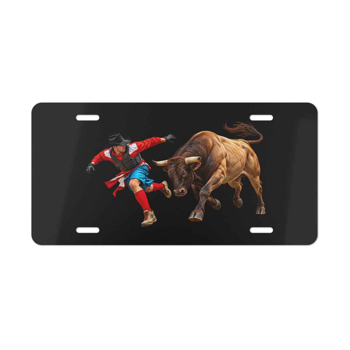 Vanity License Plate - Cowboys - Bull Chasing Clown - without Text - 3D Transparent