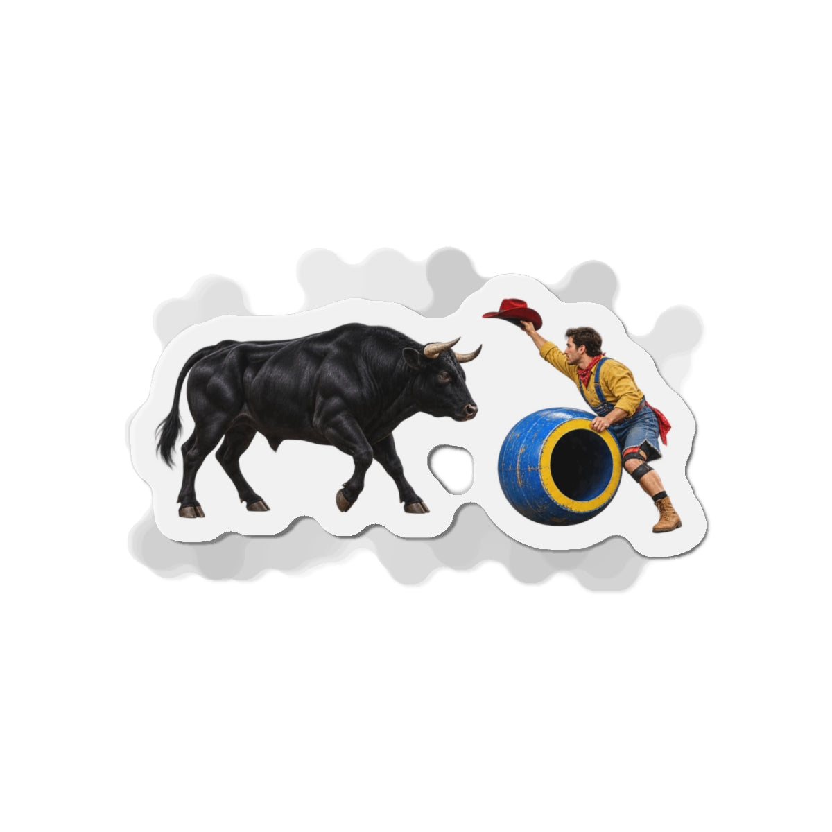 Die-Cut Magnets — Cowboys - Clown Teasing Bull, Barrel - 3D Transparent