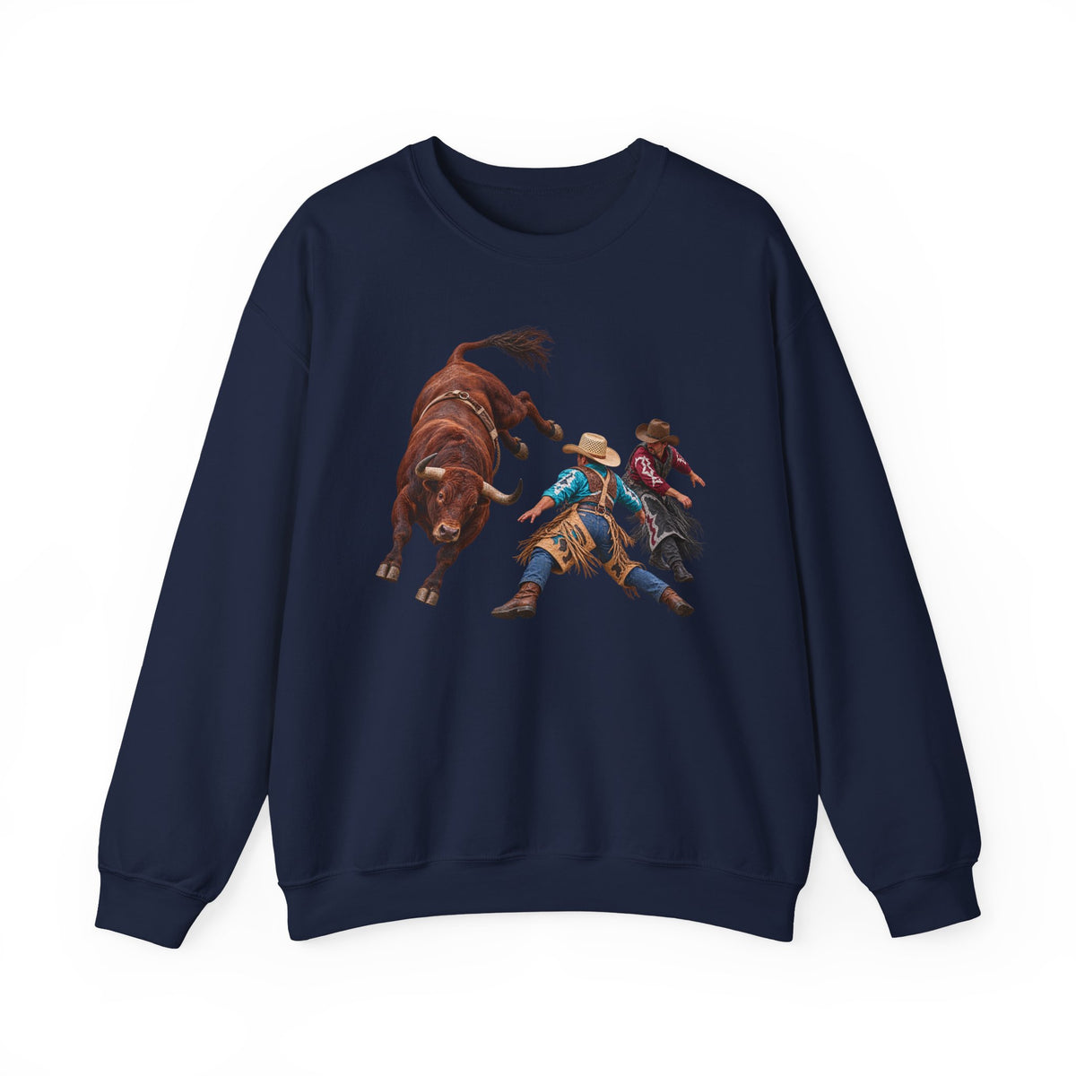 Crewneck Sweatshirt - Cowboys - Clowns and Brown Bull - without Text - 3D Transparent