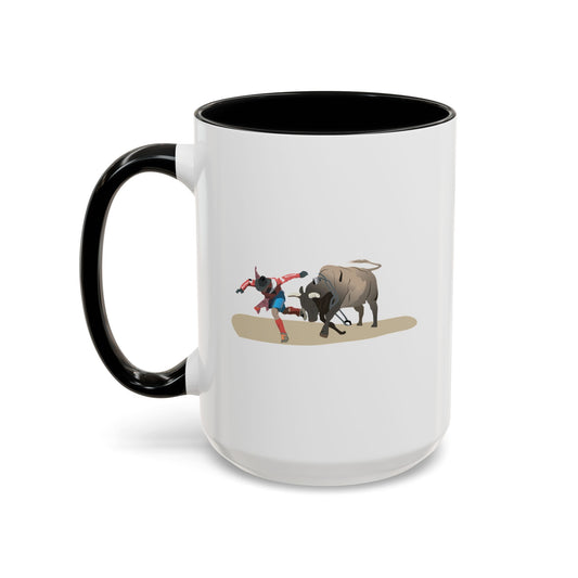 Accent Coffee Mug (11, 15oz) - Rodeo - Bull and Clown