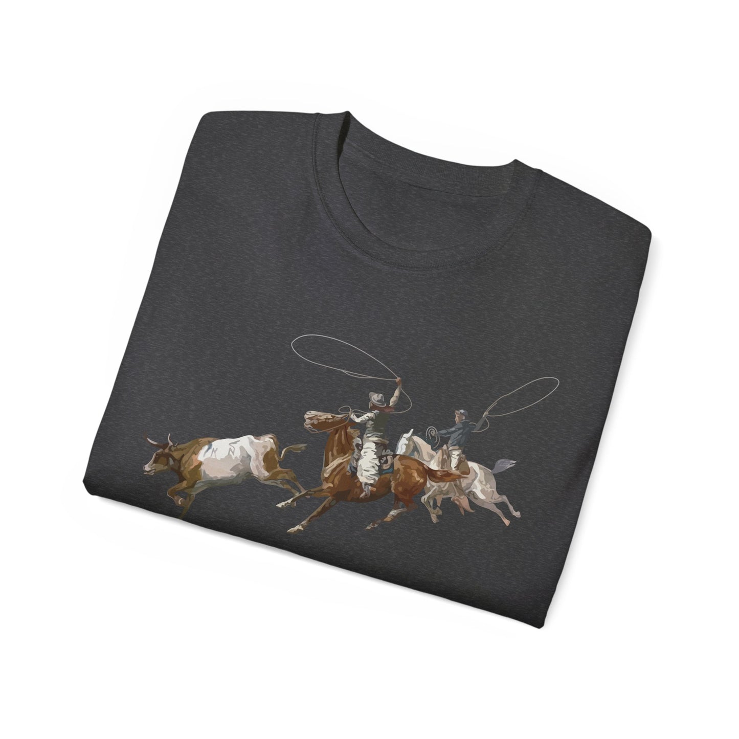 Unisex Ultra Cotton Tee - 2 Cowboys Roping 1 Longhorn X 300