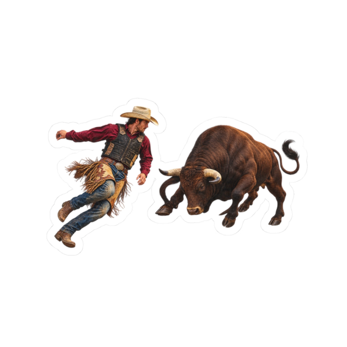 Kiss-Cut Stickers - Cowboys - Cowboy and Bull - Color - 3D Transparent
