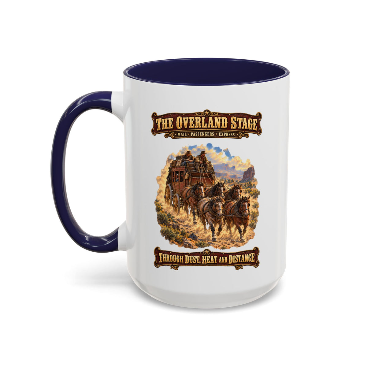 Accent Coffee Mug (11, 15oz) - Overland Stage - Dusty Trails - 3D - Enhanced