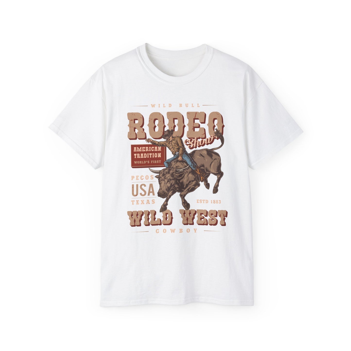 Western Rodeo Cowboy Tee - Fun Casual Shirt for Rodeo Fans, Gift for Country Lovers, Festival Outfit, Everyday Wear, Rodeo Apparel - American Tradition Wild Bull Rodeo Show - Wild West Cowboy, Texas