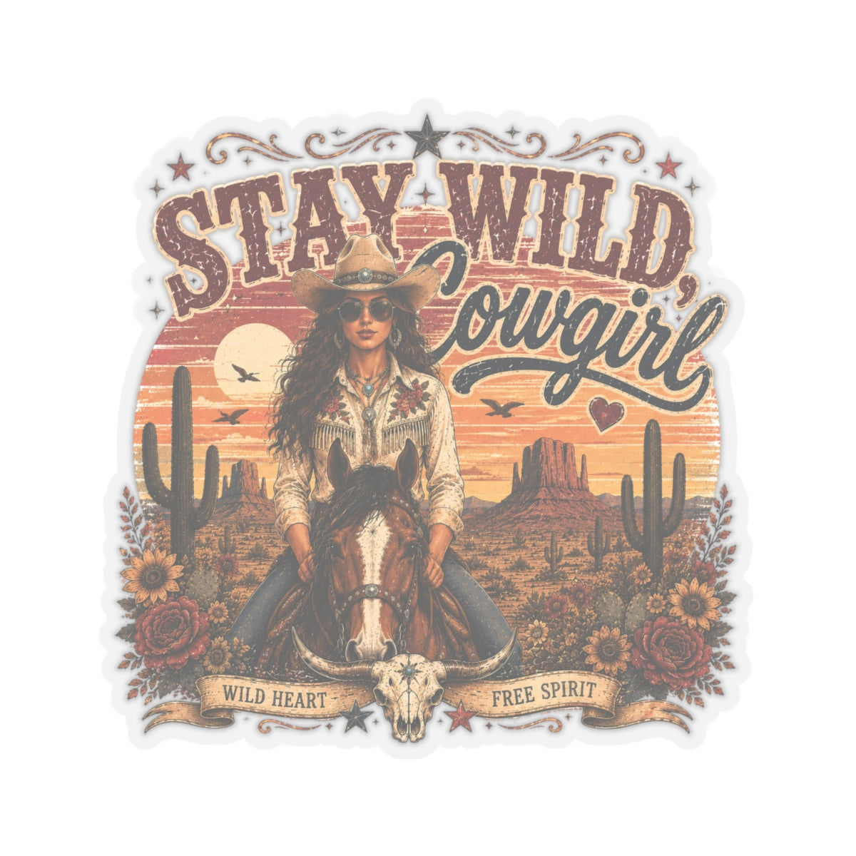 Kiss-Cut Sticker — Stay Wild, Cowgirl - V1