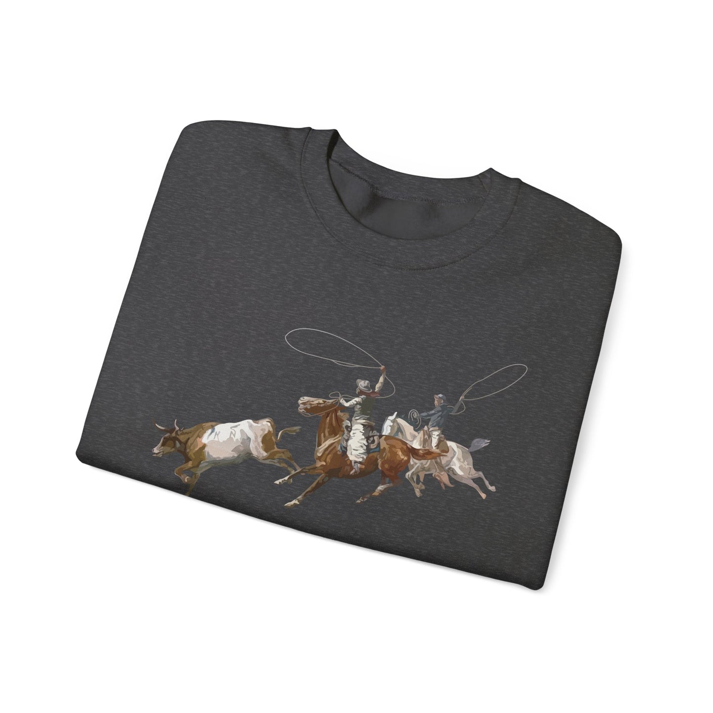 Crewneck Sweatshirt - 2 Cowboys Roping 1 Longhorn X 300