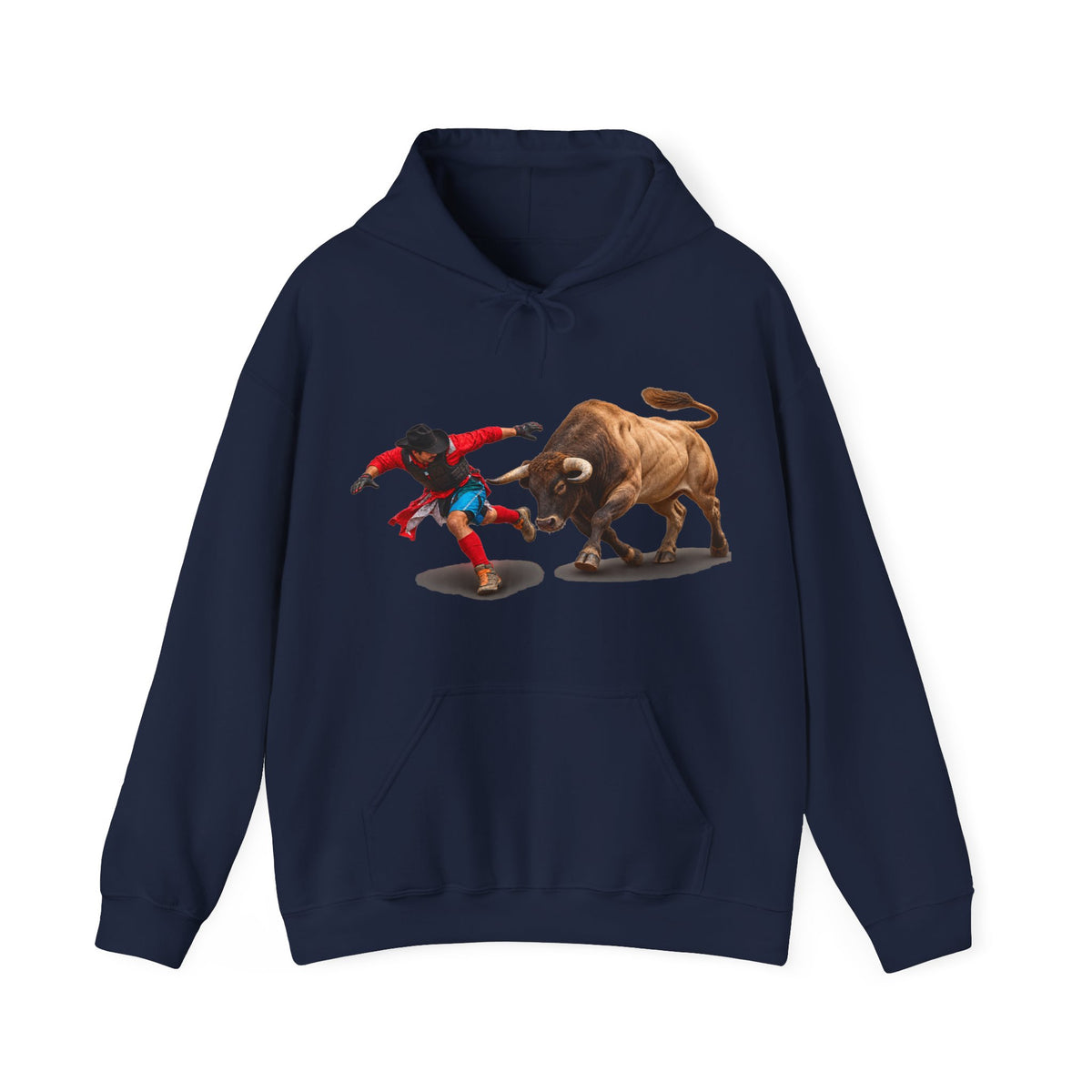 Hoodie — Cowboys - Bull Chasing Clown - Ground Shadow - without Text - 3D Transparent