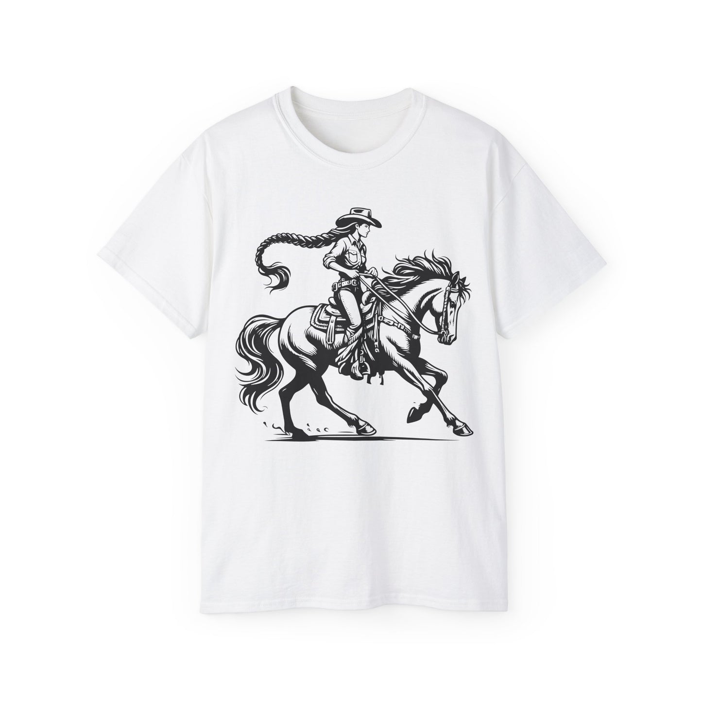 Unisex Ultra Cotton Tee - Cowgirl Riding Horse - Windblown