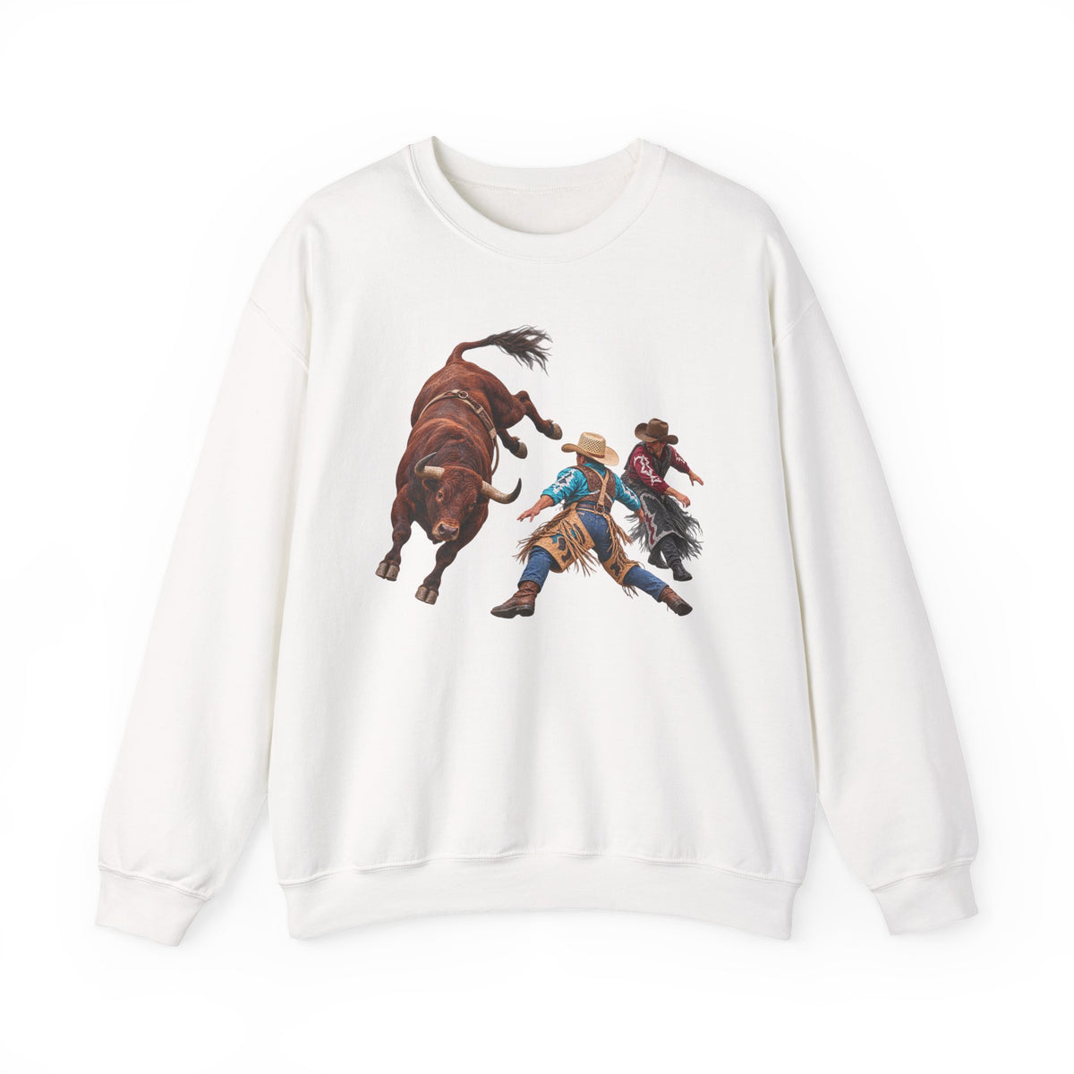 Crewneck Sweatshirt - Cowboys - Clowns and Brown Bull - without Text - 3D Transparent