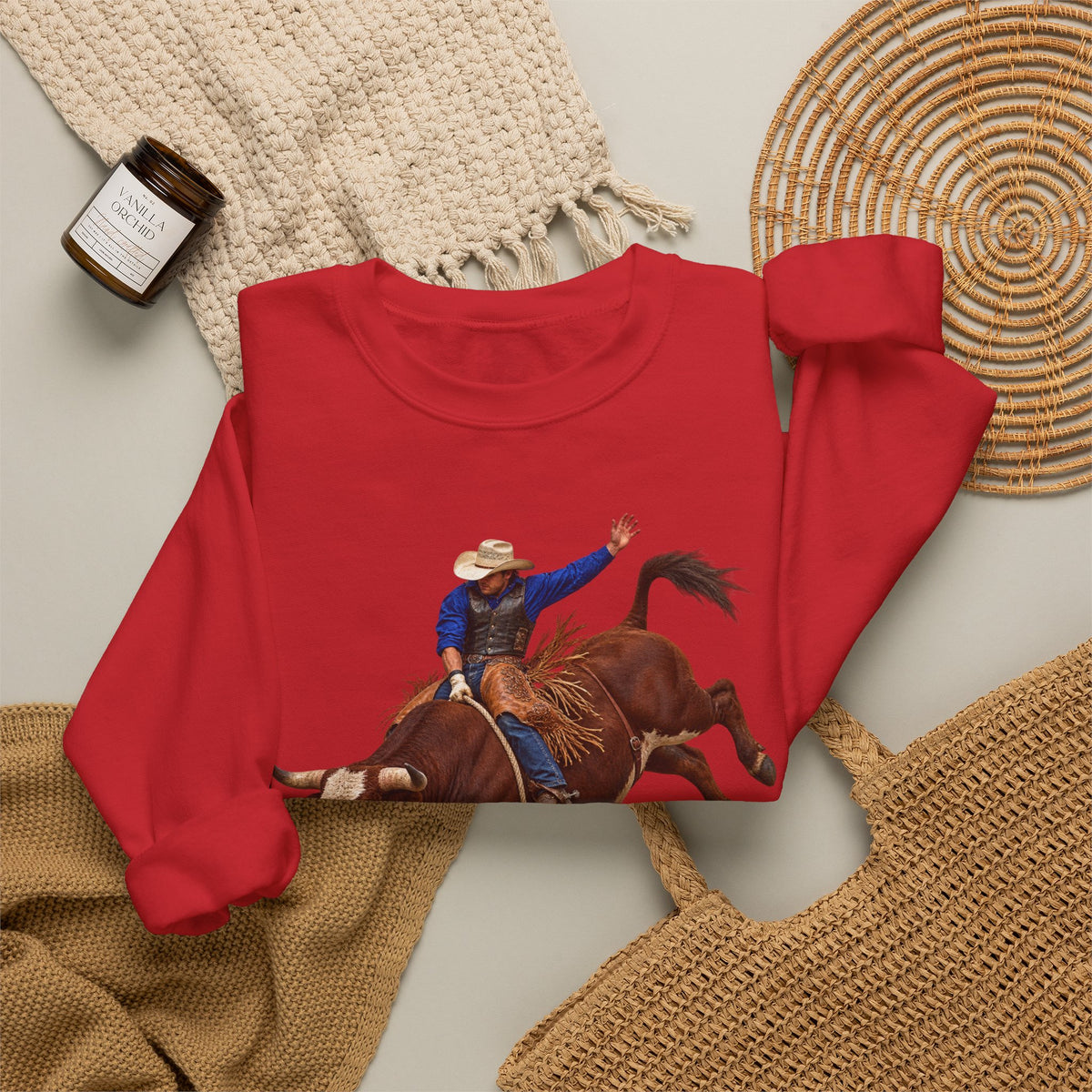 Crewneck Sweatshirt - Cowboys - Bull Rider - Mid Ride - without Text - 3D Transparent