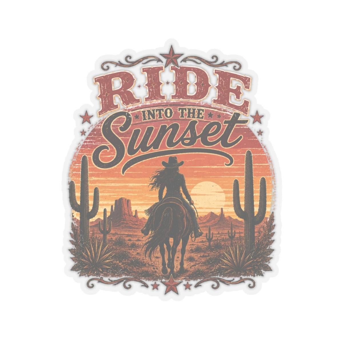 Kiss-Cut Sticker — Riding into the desert sunset