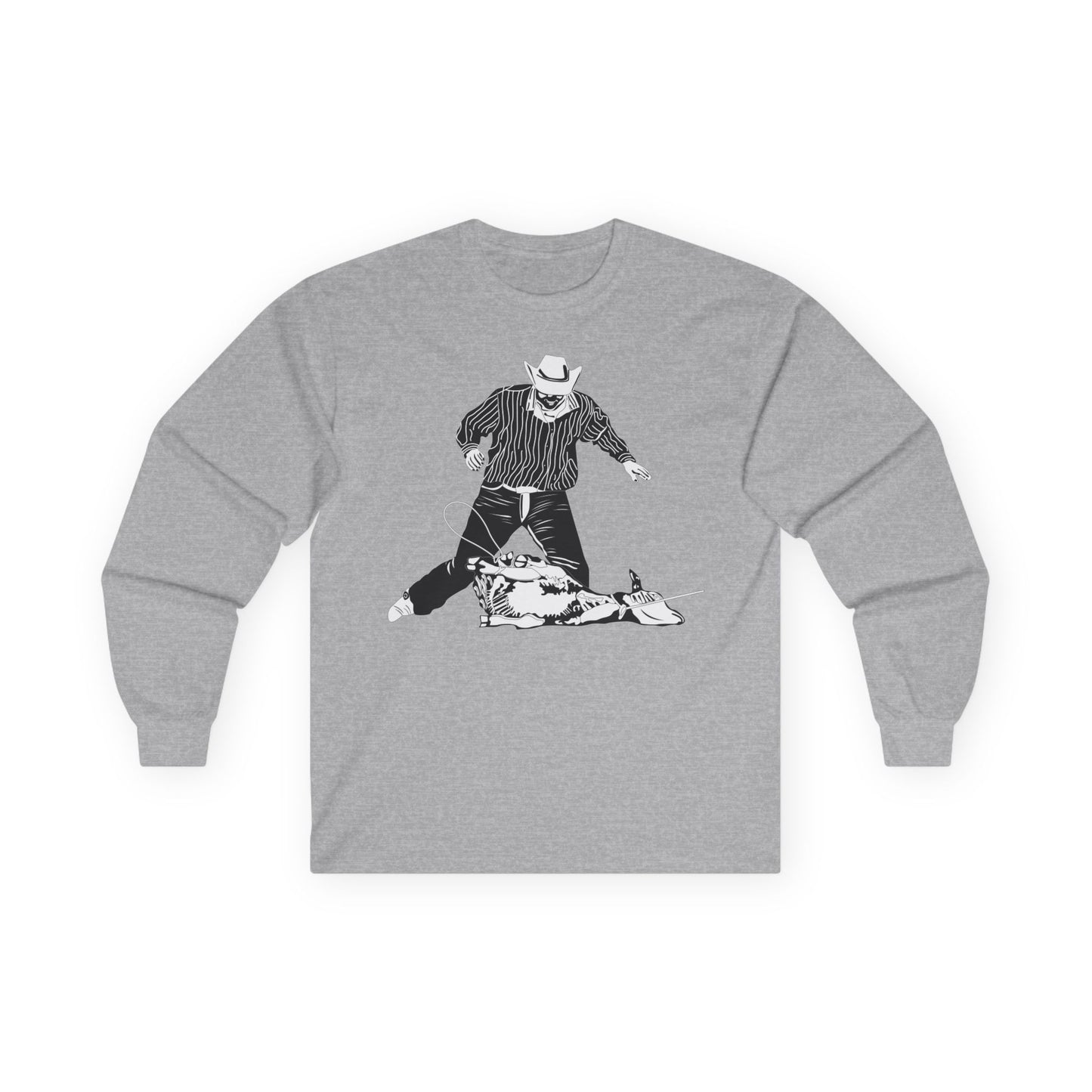 Unisex Ultra Cotton Long Sleeve Tee - Calf Roping - BW
