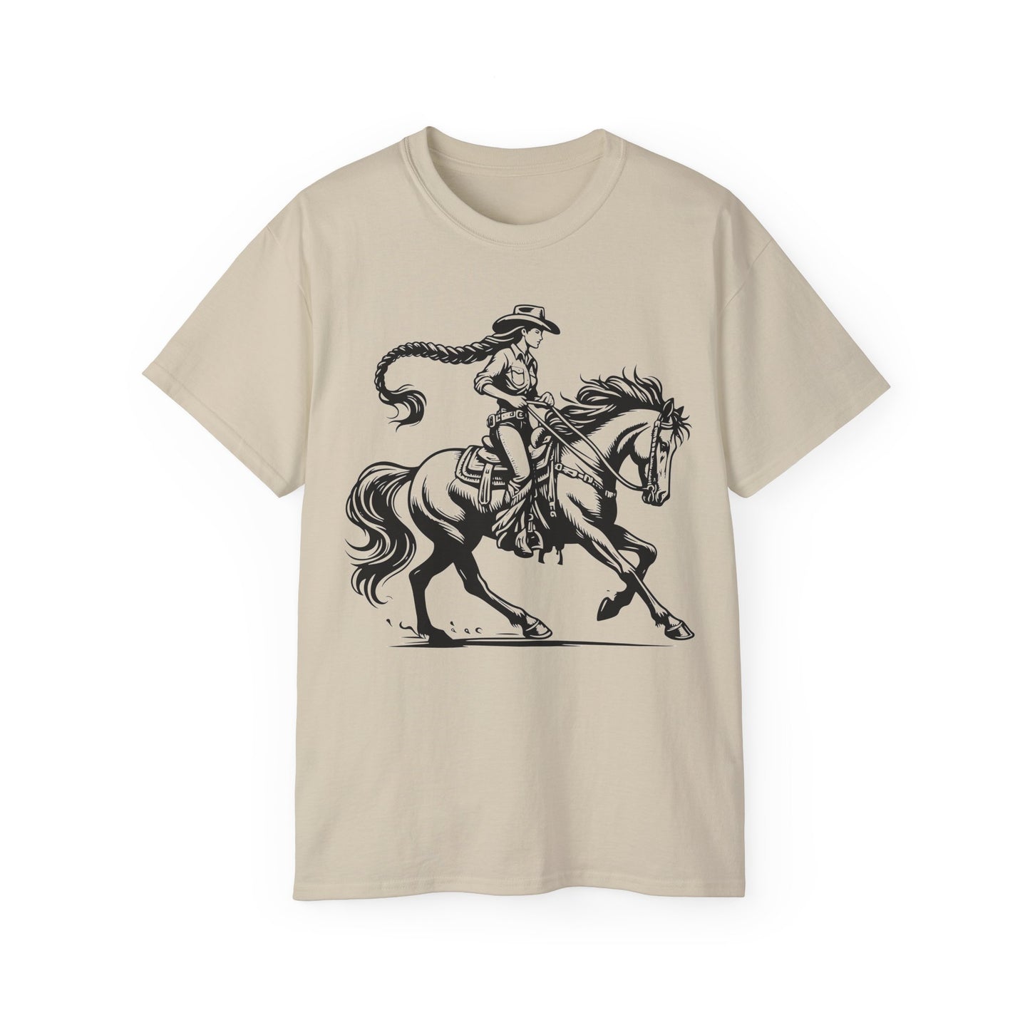 Unisex Ultra Cotton Tee - Cowgirl Riding Horse - Windblown