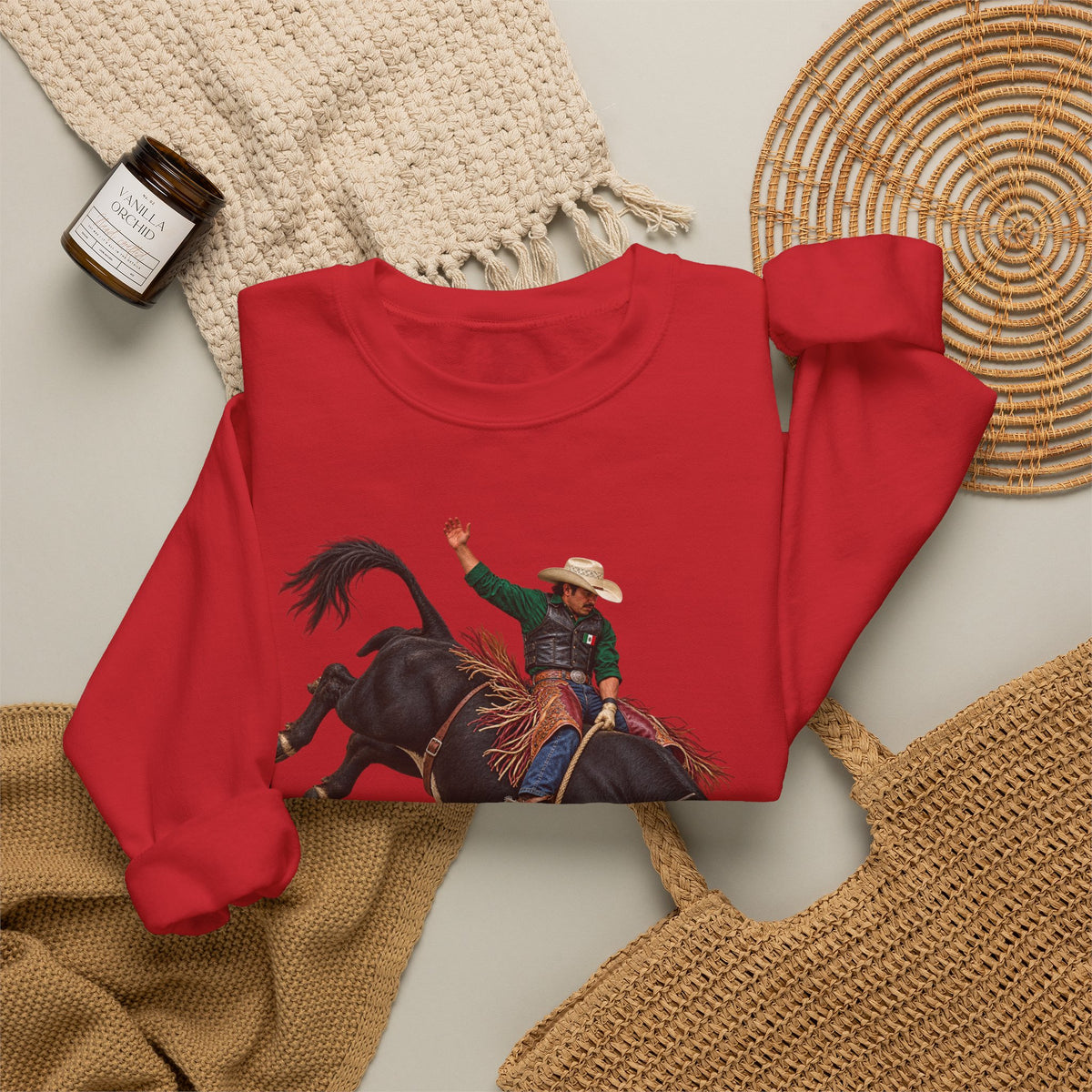 Crewneck Sweatshirt - Cowboys - Bull Rider - Latino - without Text - 3D Transparent