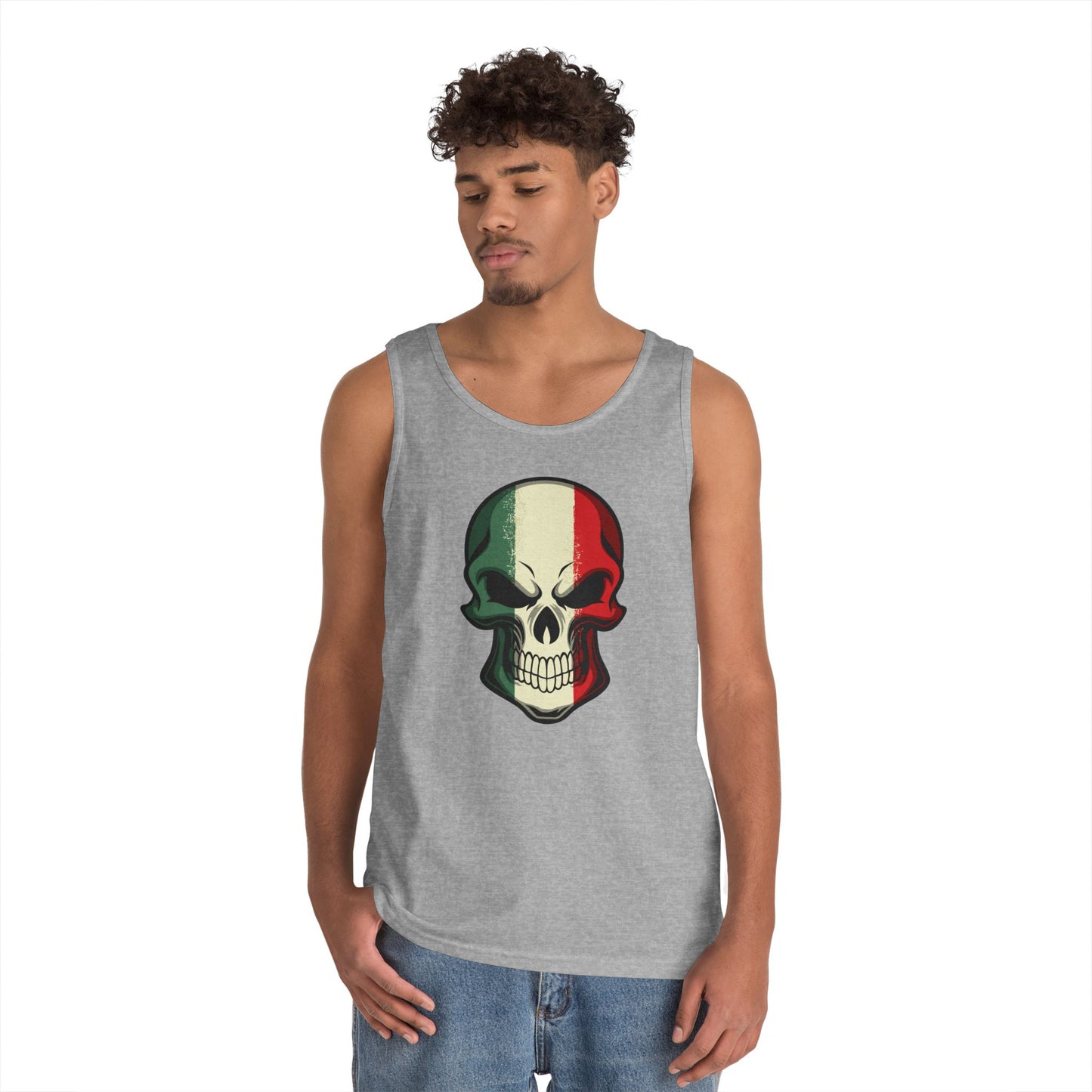 Unisex Heavy Cotton Tank Top - Red White Green Skull