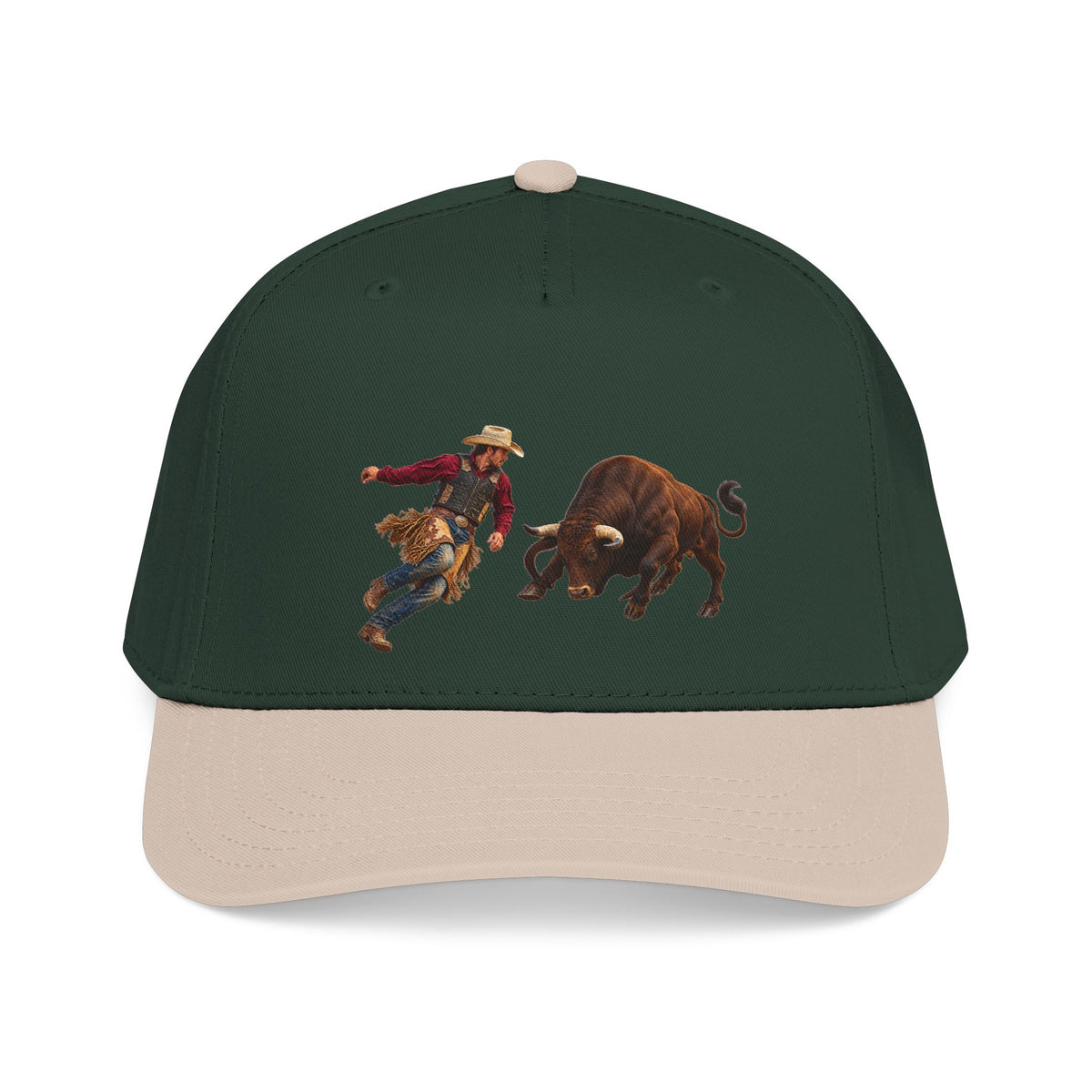 Mid Profile Baseball Cap — Cowboys - Cowboy and Bull - Color - 3D Transparent