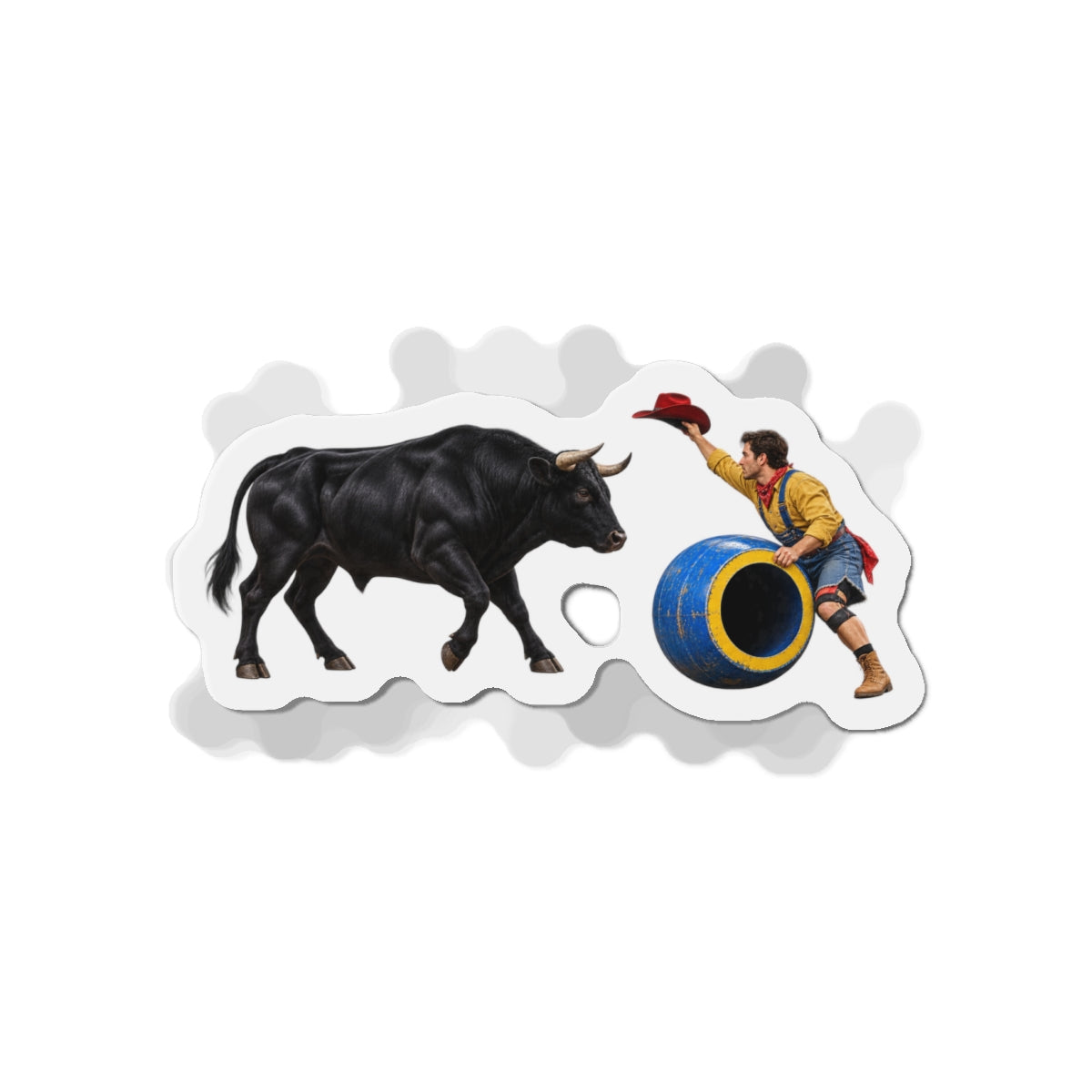 Die-Cut Magnets — Cowboys - Clown Teasing Bull, Barrel - 3D Transparent