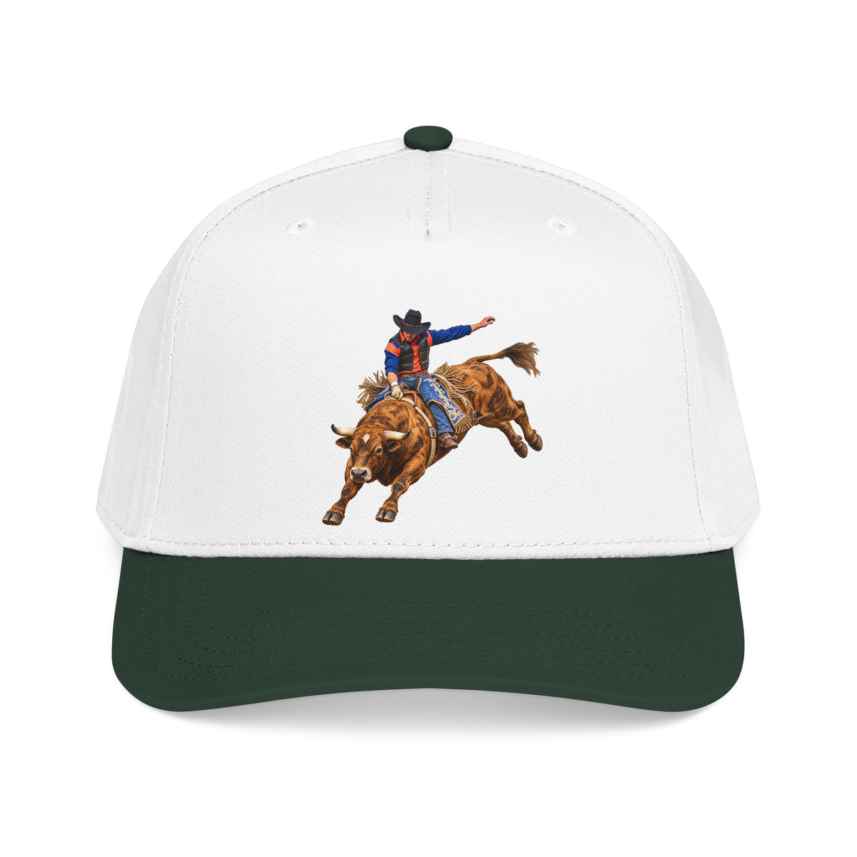 Mid Profile Baseball Cap — Cowboys - Bull Rider - Oblique - without Text - 3D Transparent