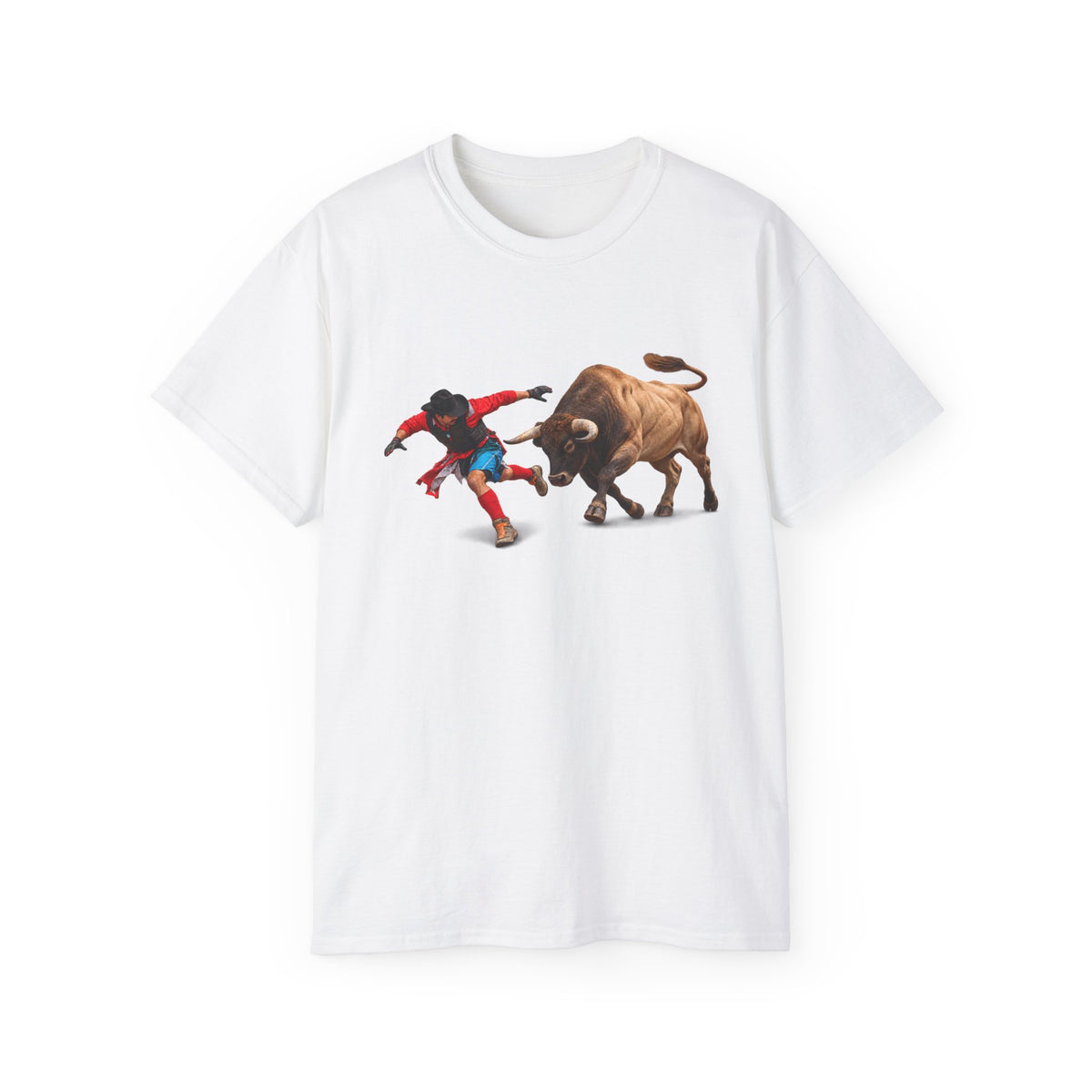 Unisex Ultra Cotton Tee - Cowboys - Bull Chasing Clown - Ground Shadow - without Text - 3D Transparent