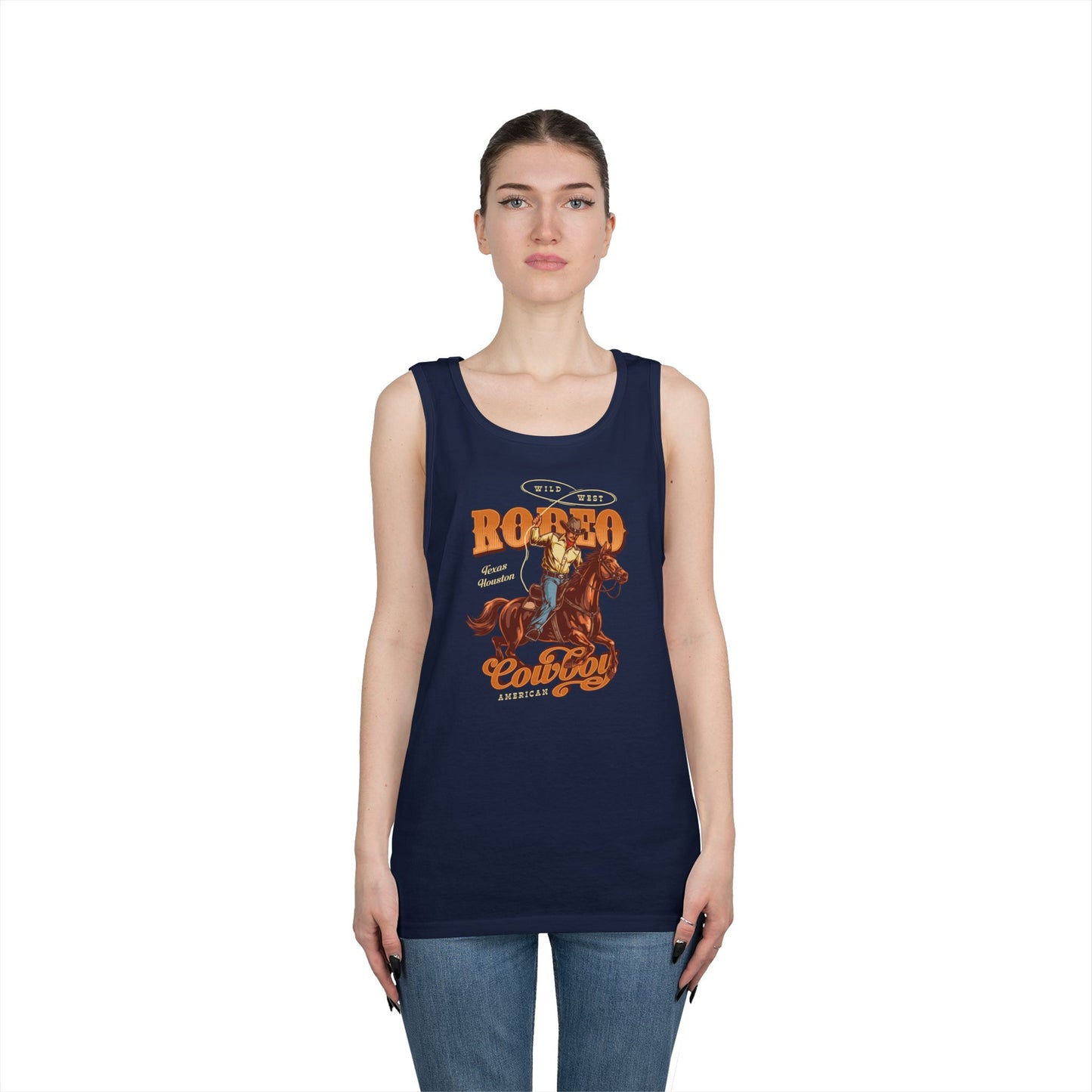 Unisex Heavy Cotton Tank Top - Wild West - Houston, Texas - American Rodeo Cowboy