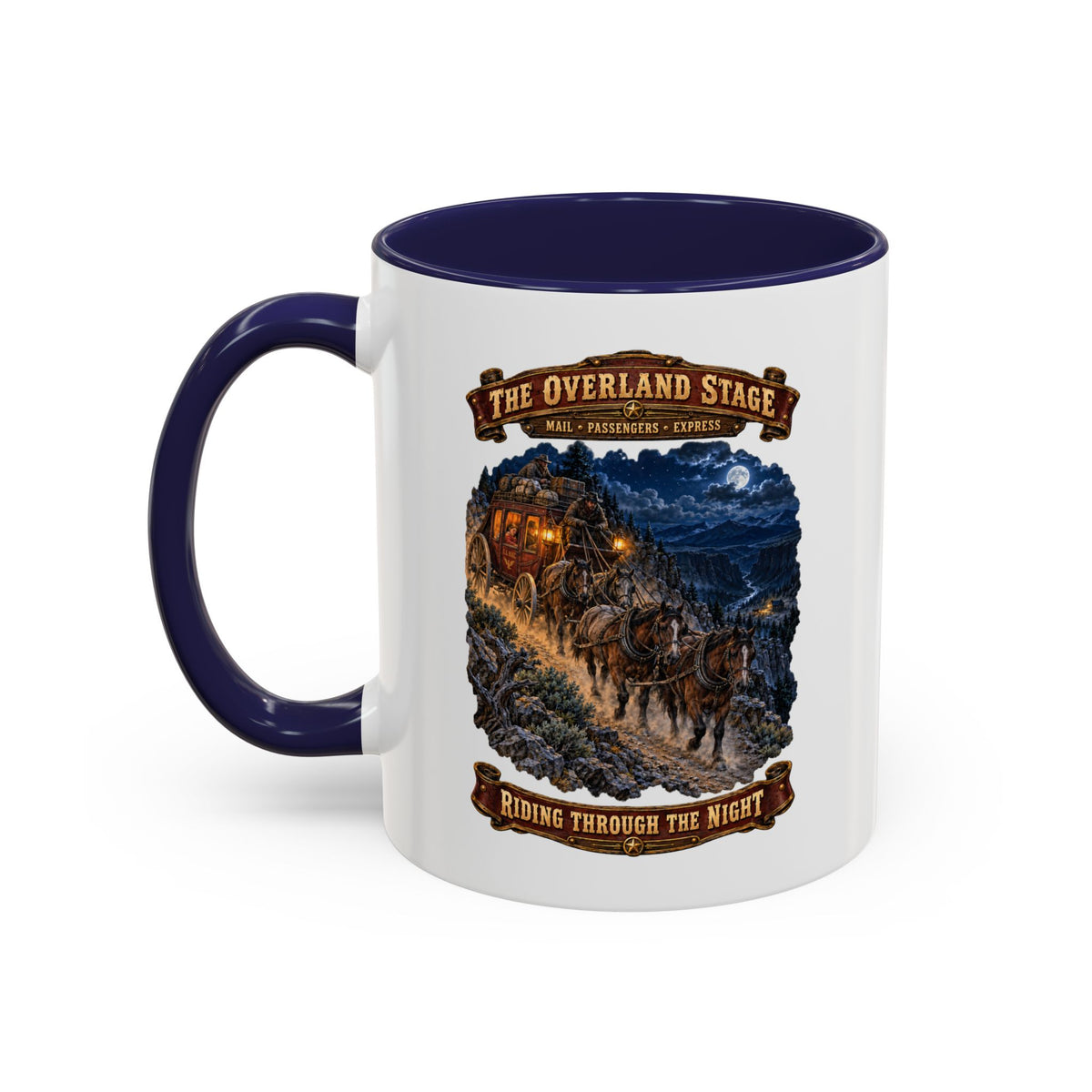 Accent Coffee Mug (11, 15oz) - Night Ride Overland Stage - Dusty Trails - 3D - Enhanced